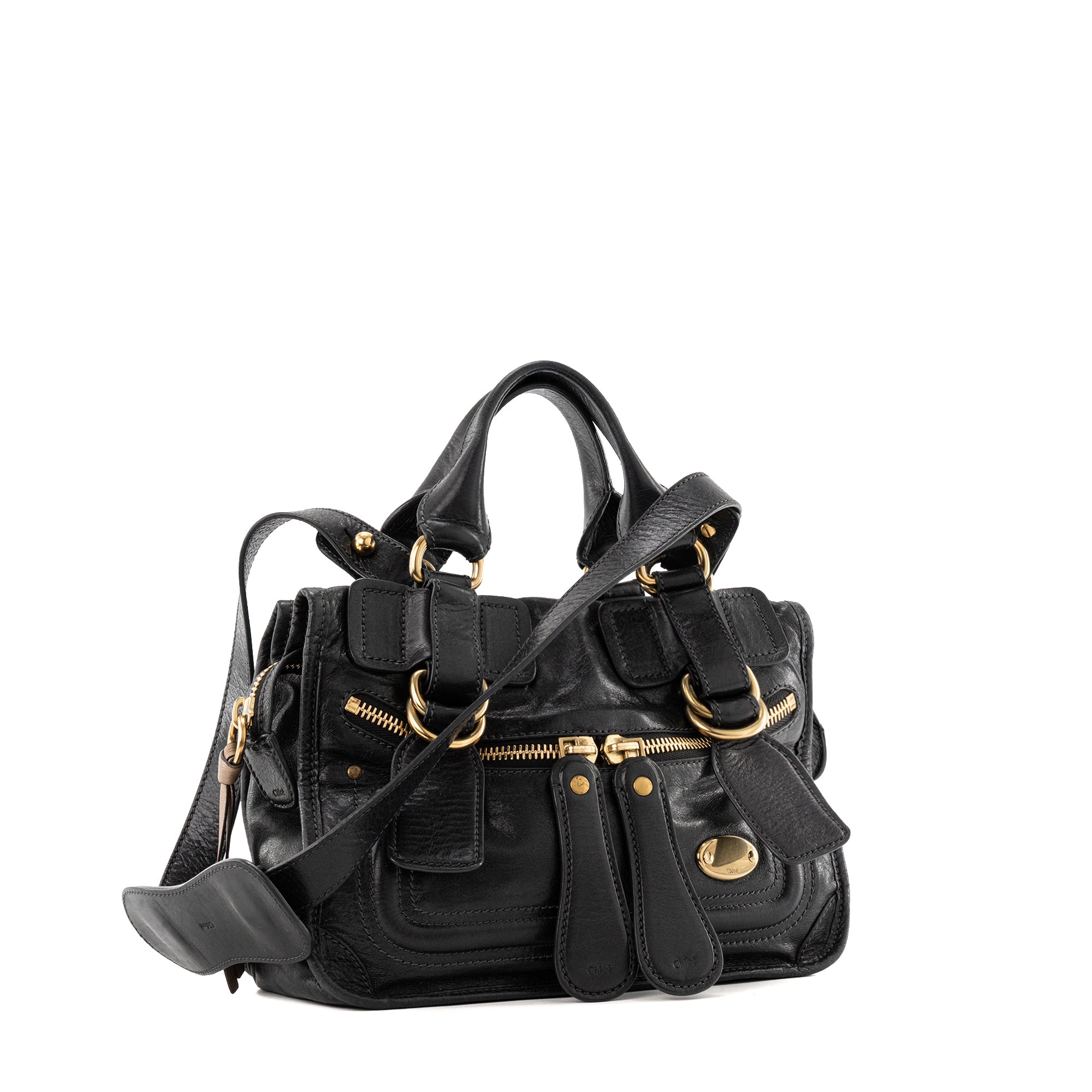 CHLOÉ - Sac à épaule Bay Chloé en cuir froissé noir