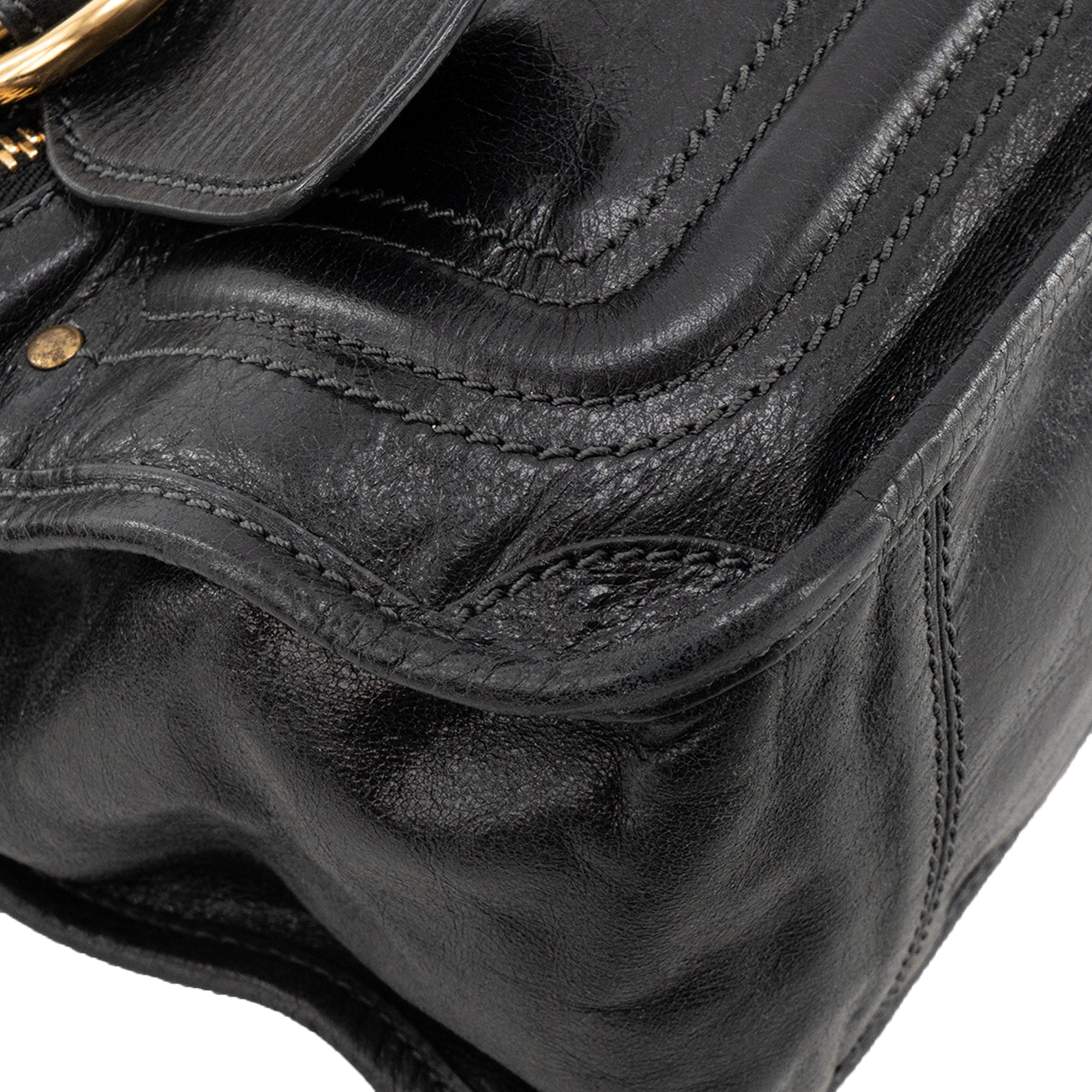 CHLOÉ - Sac à épaule Bay Chloé en cuir froissé noir