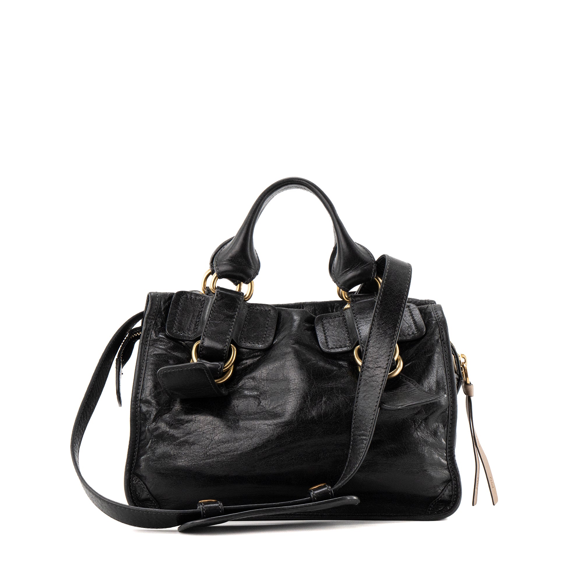 CHLOÉ - Sac à épaule Bay Chloé en cuir froissé noir