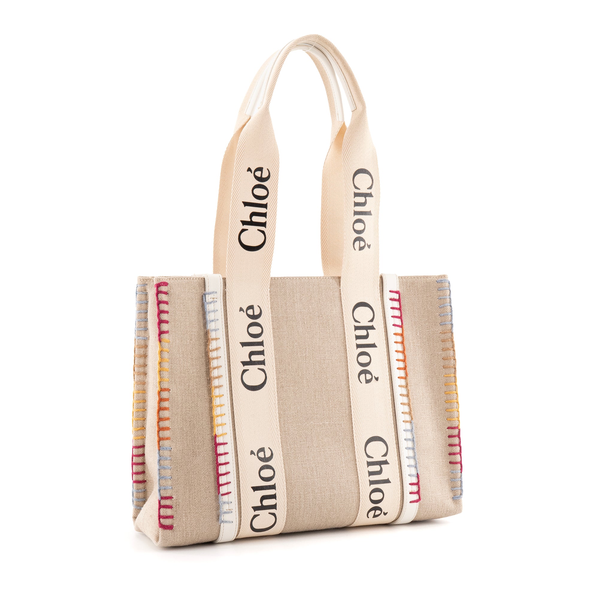CHLOÉ - Sac cabas Woody Chloé en lin beige édition limitée