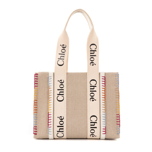 CHLOÉ - Sac cabas Woody Chloé en lin beige édition limitée