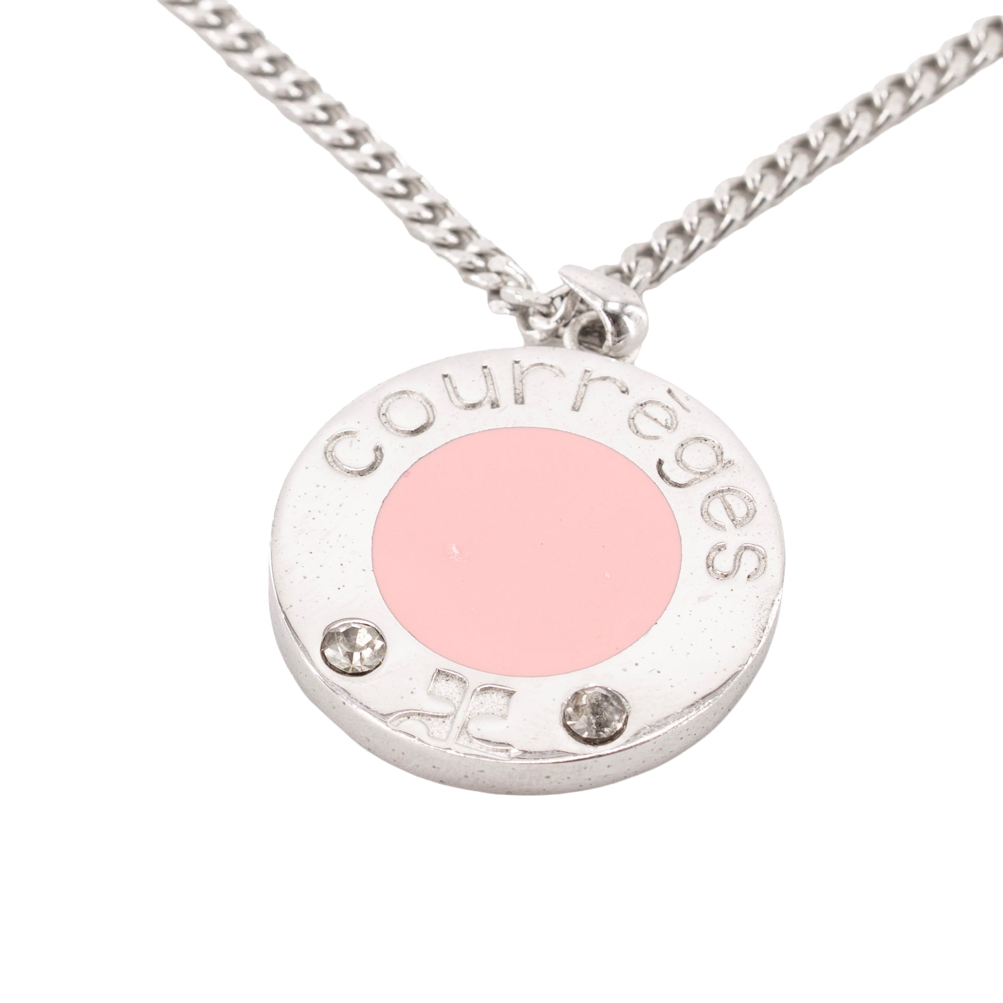 COURRÈGES - Courrèges silver-tone metal and pink enamel necklace