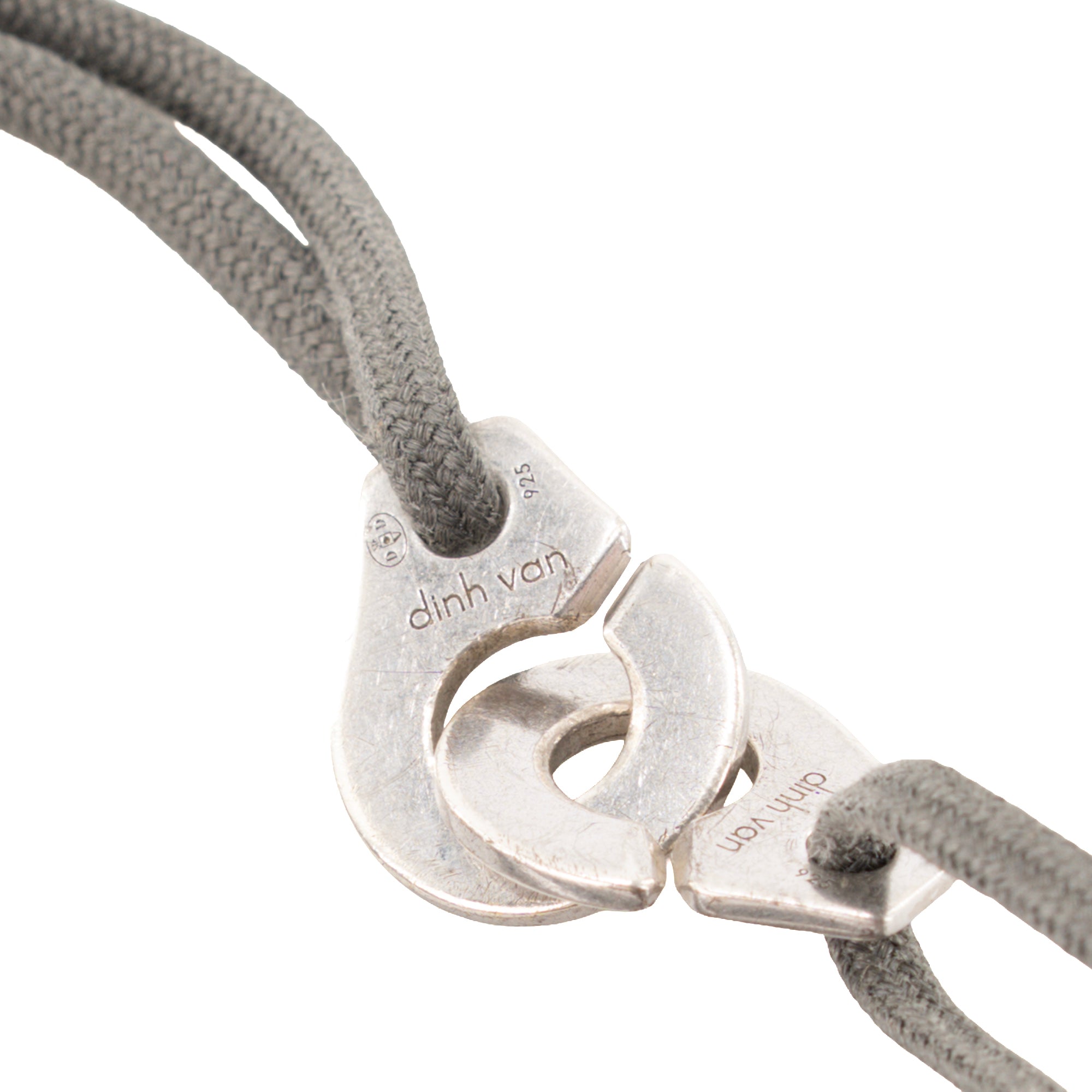 DINH VAN - Bracelet Menottes MM Dinh Van en argent et cordon gris