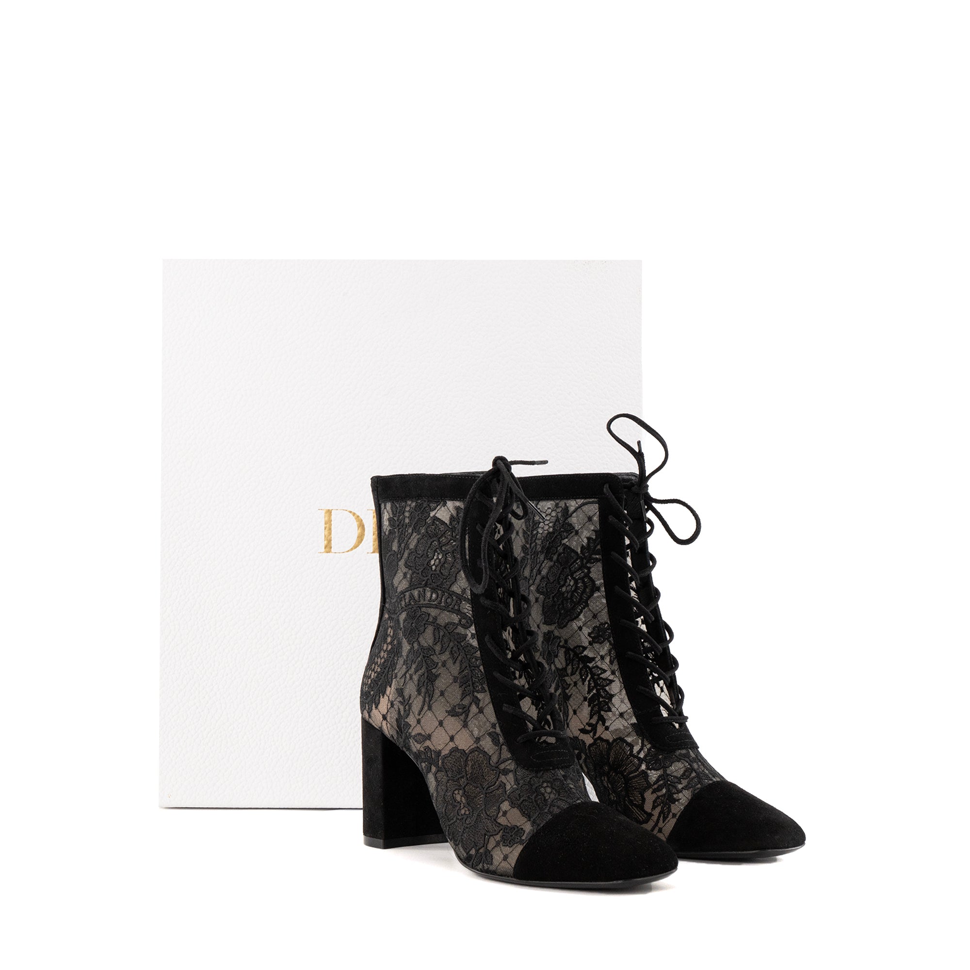DIOR - Bottines à talons Naughtily-D Dior en résille transparente et daim noir (T36)