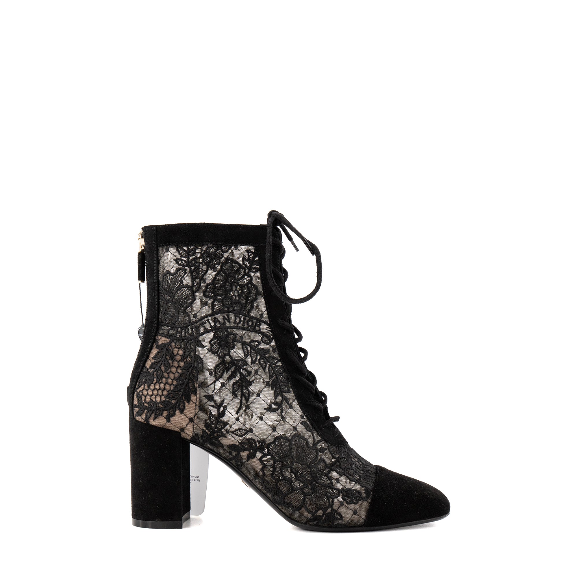 DIOR - Bottines à talons Naughtily-D Dior en résille transparente et daim noir (T36)