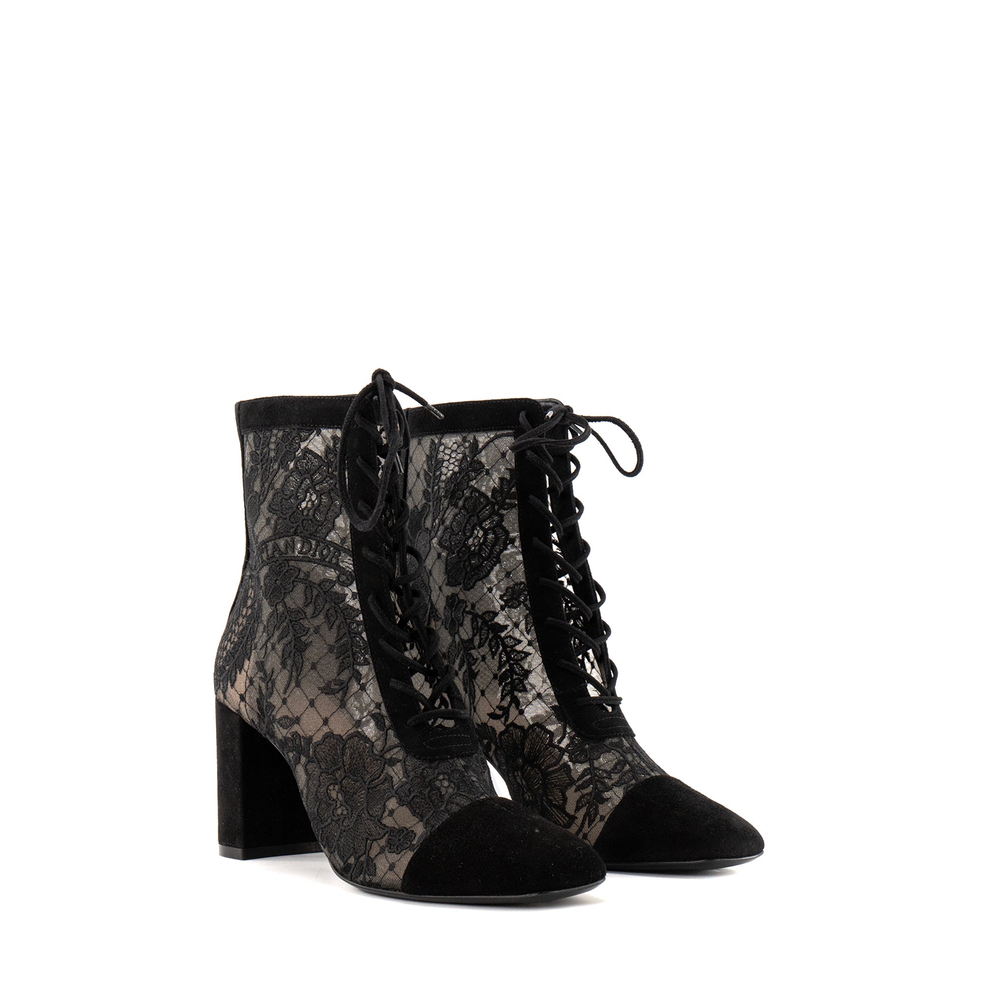 DIOR - Bottines à talons Naughtily-D Dior en résille transparente et daim noir (T36)