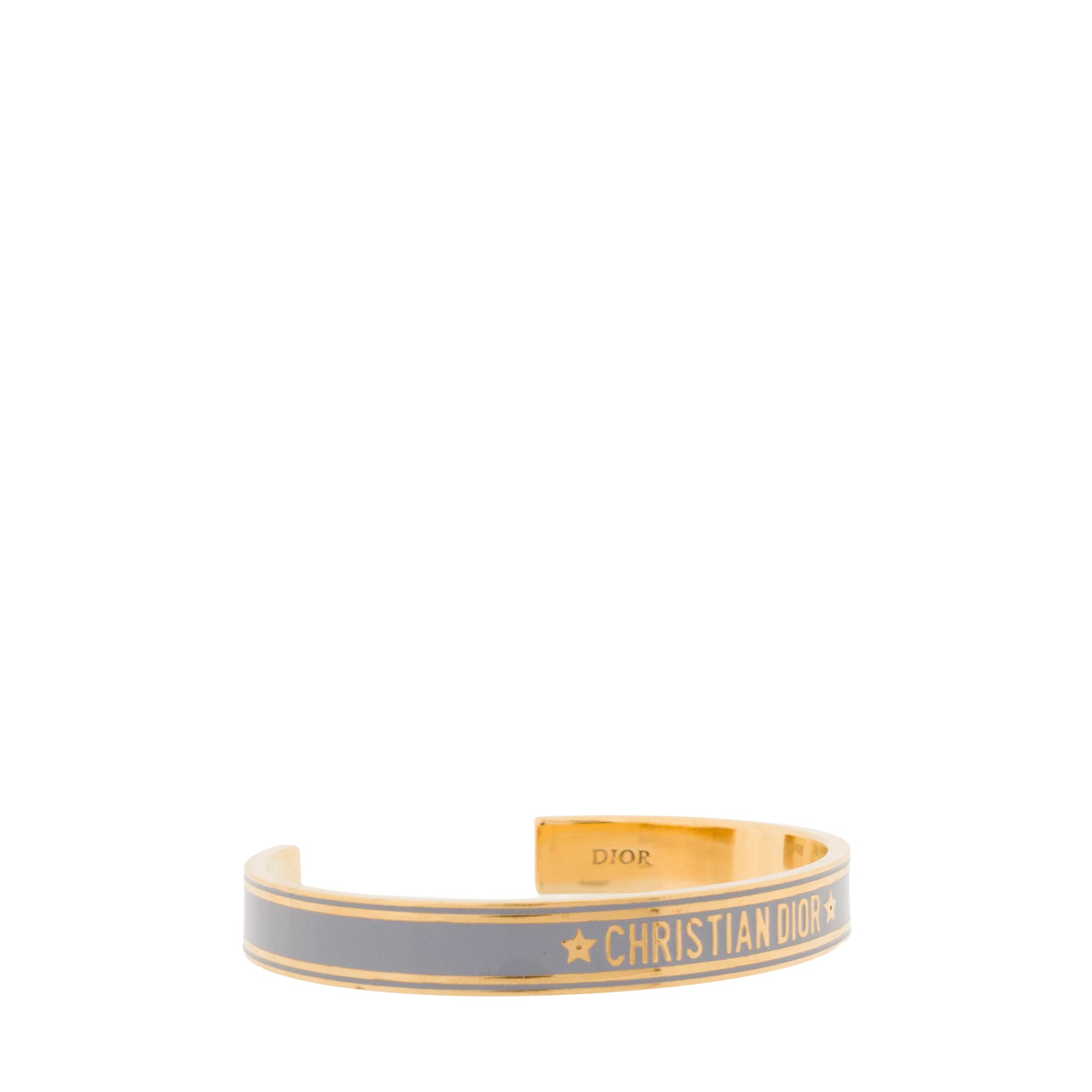 DIOR -  Bracelet Jonc Code Dior en métal doré et émail bleu