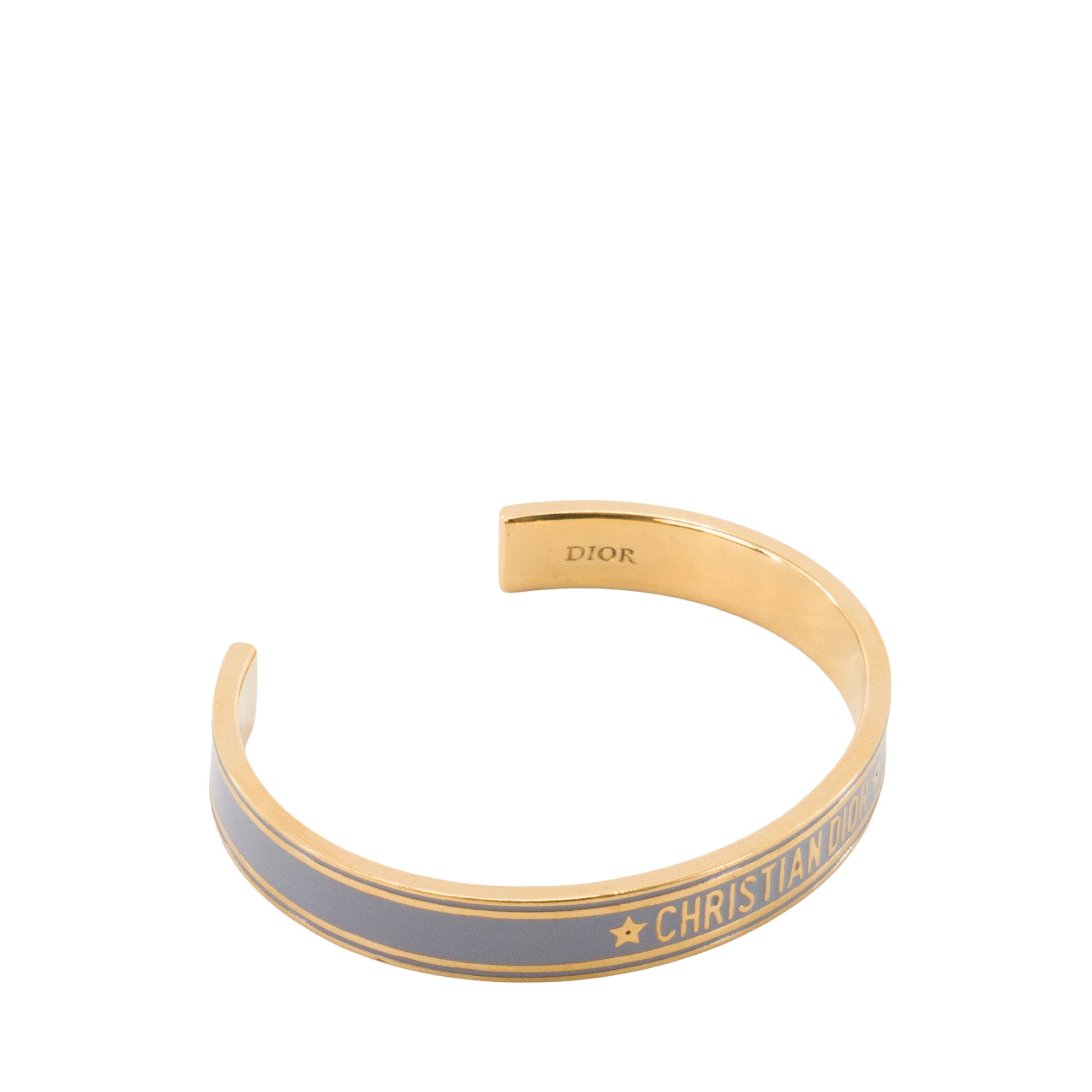 DIOR -  Bracelet Jonc Code Dior en métal doré et émail bleu