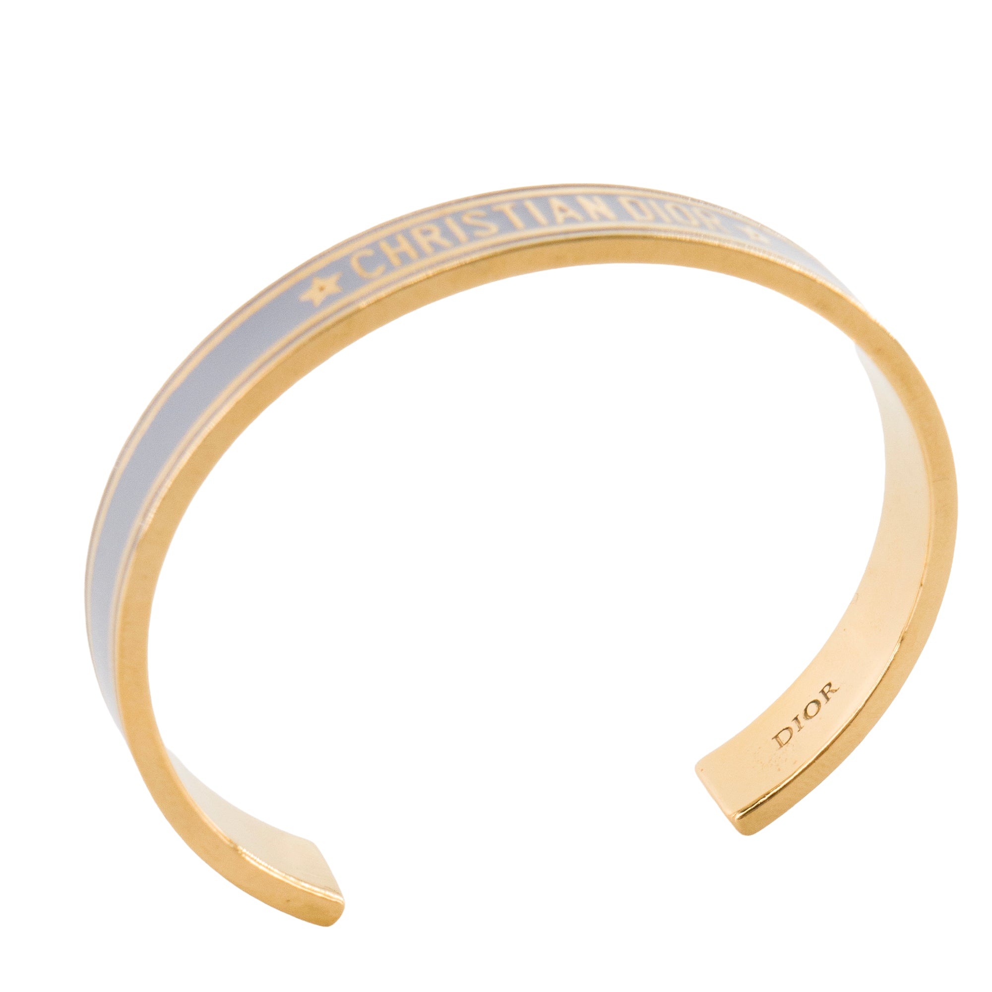 DIOR -  Bracelet Jonc Code Dior en métal doré et émail bleu