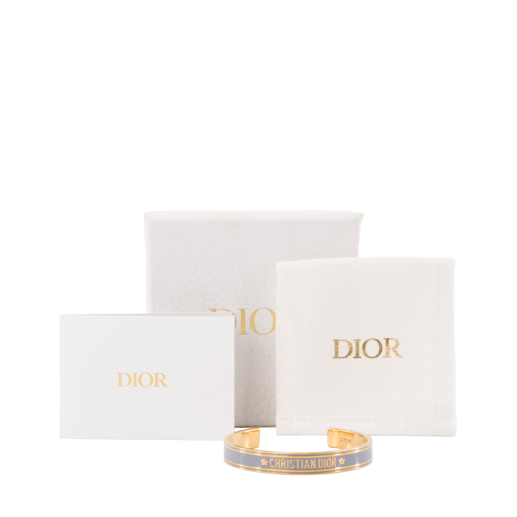 DIOR -  Bracelet Jonc Code Dior en métal doré et émail bleu