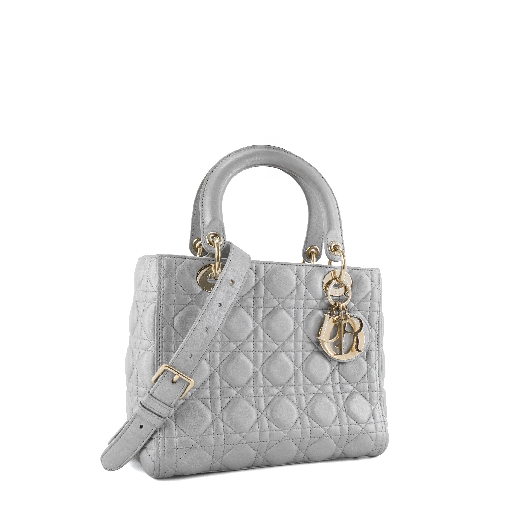 DIOR - Sac Lady Dior medium Dior en cuir cannage argenté