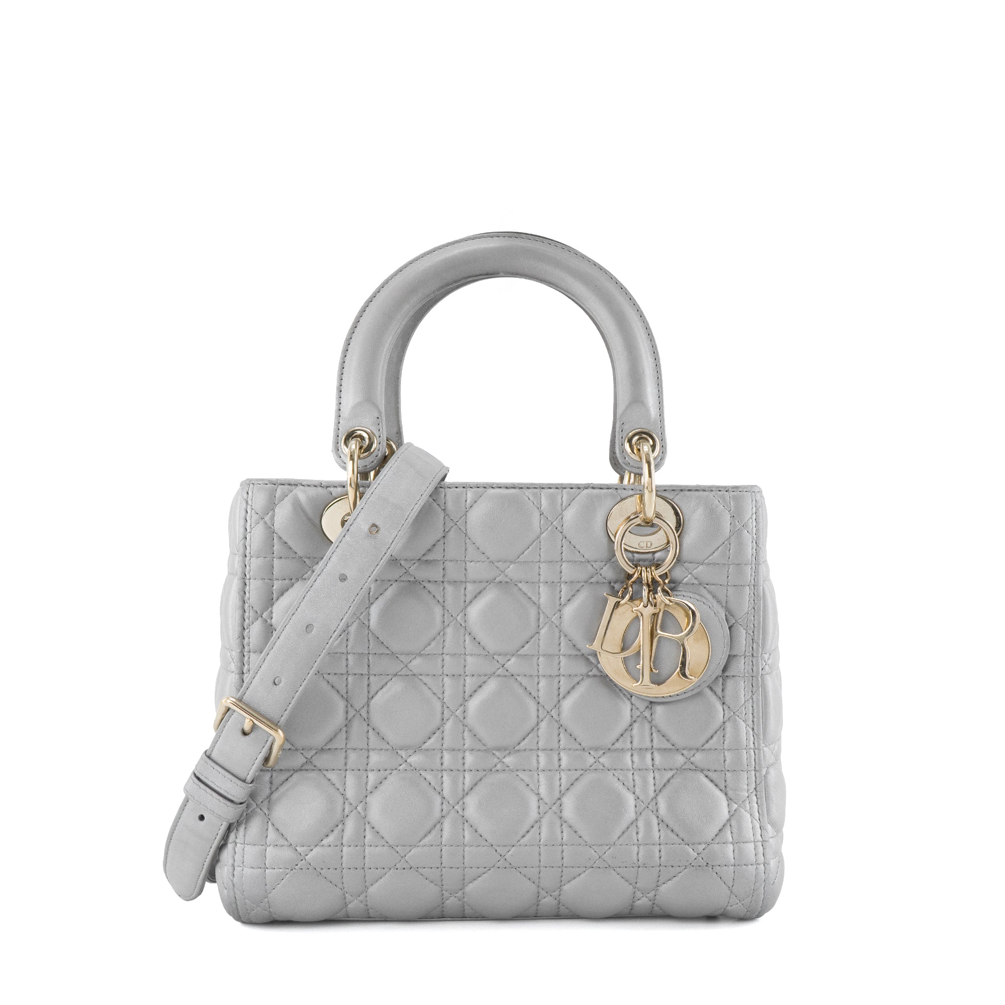 DIOR - Sac Lady Dior medium Dior en cuir cannage argenté