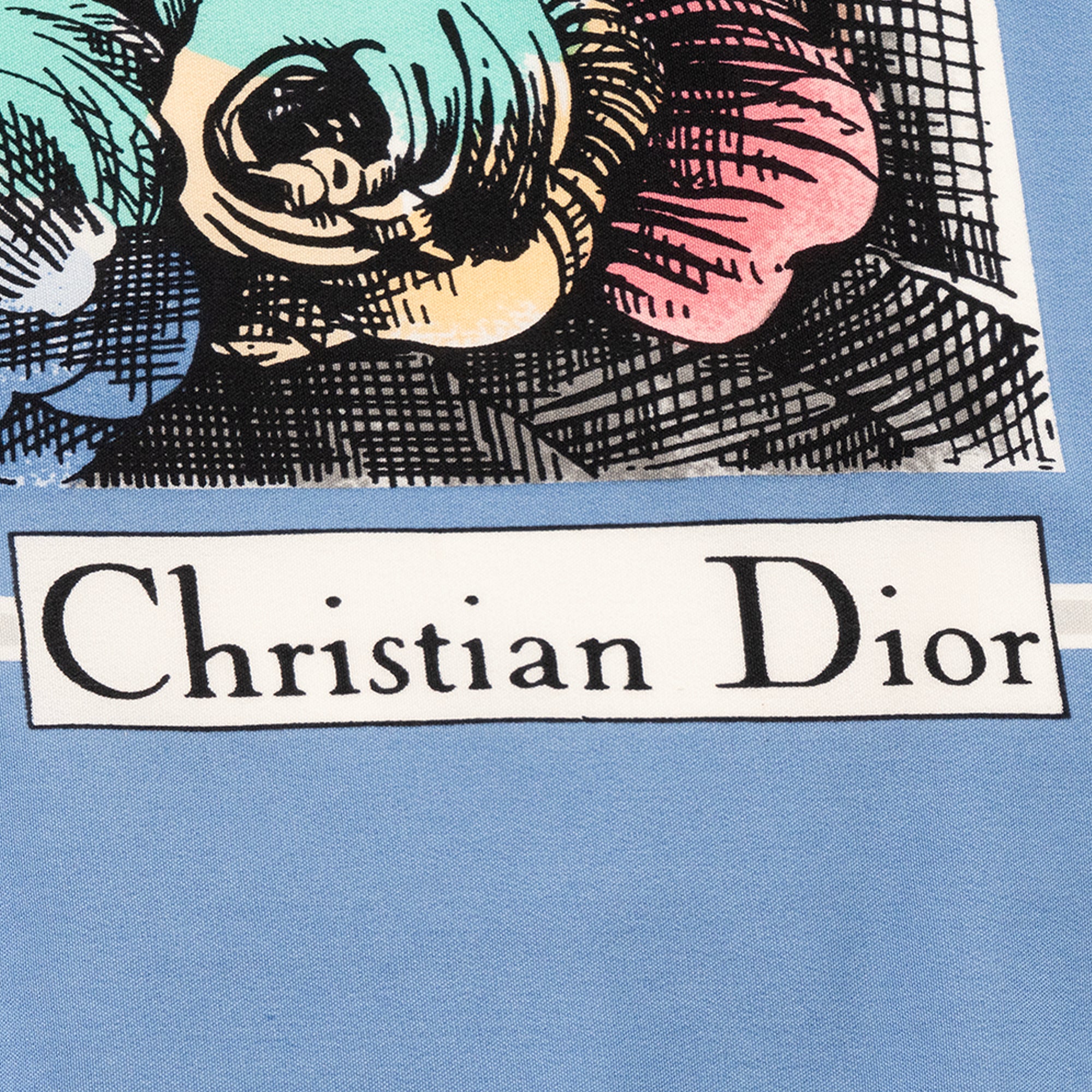 DIOR - Carré 90 Dior en mousseline de soie bleue et blanche