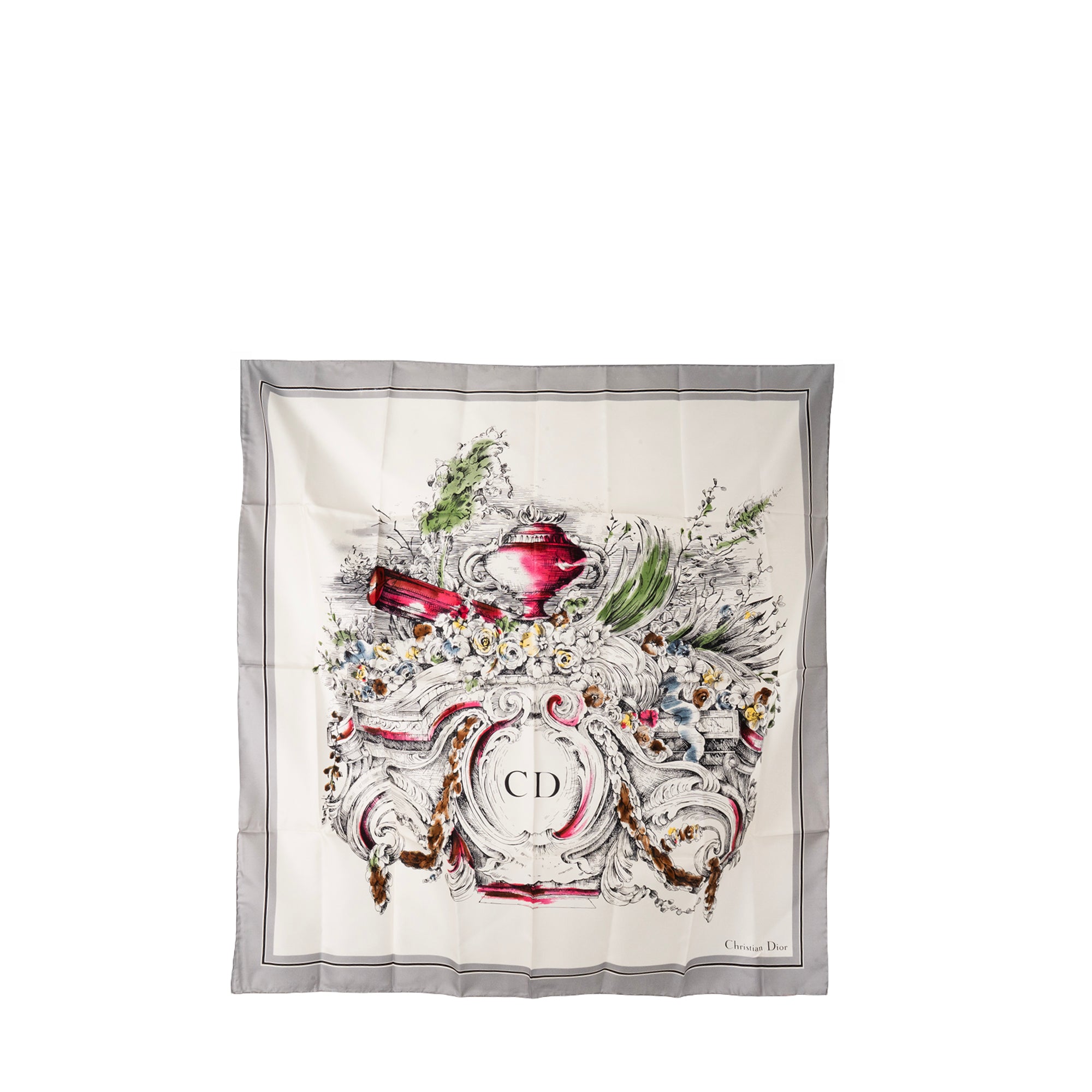 DIOR - Carré 90 Dior en soie blanche et grise