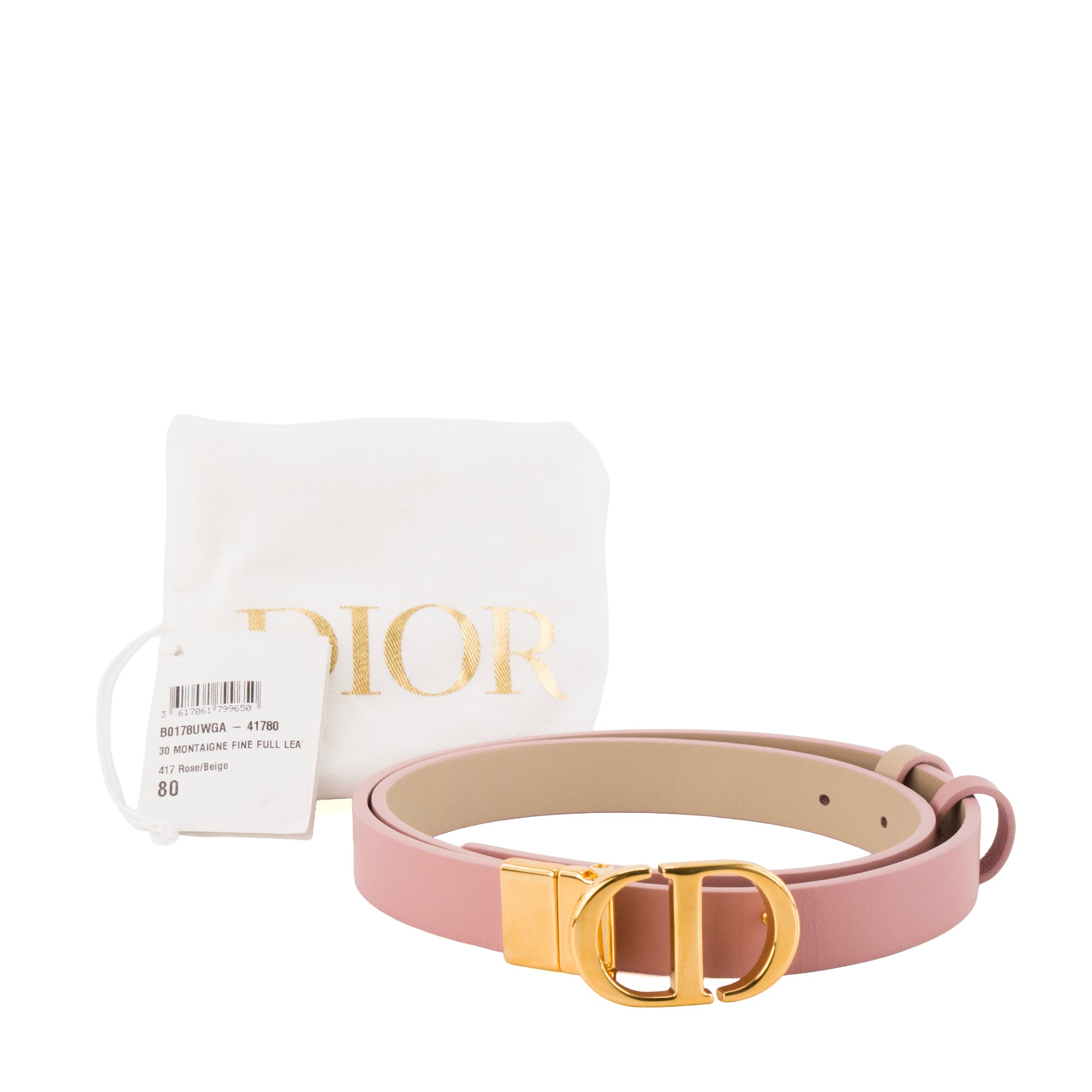 DIOR - Ceinture 30 Montaigne réversible Dior en cuir lisse rose et beige (T80)