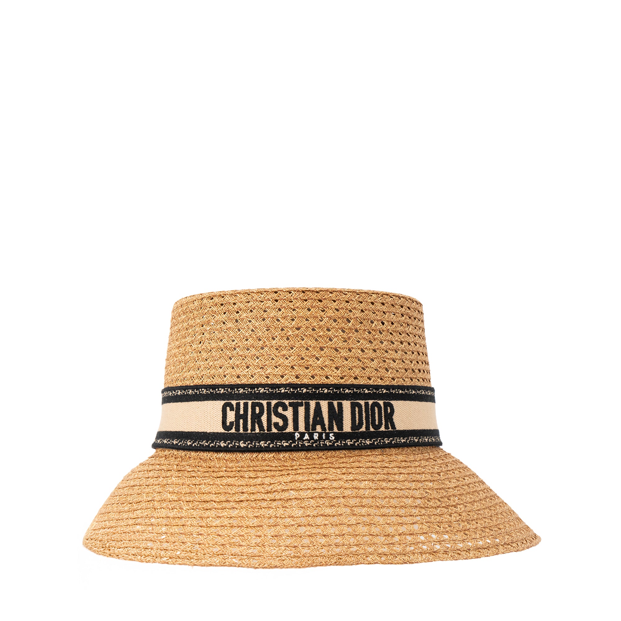 DIOR - Chapeau D-Bobby à long bord Dior en paille et toile noir et beige (T58)