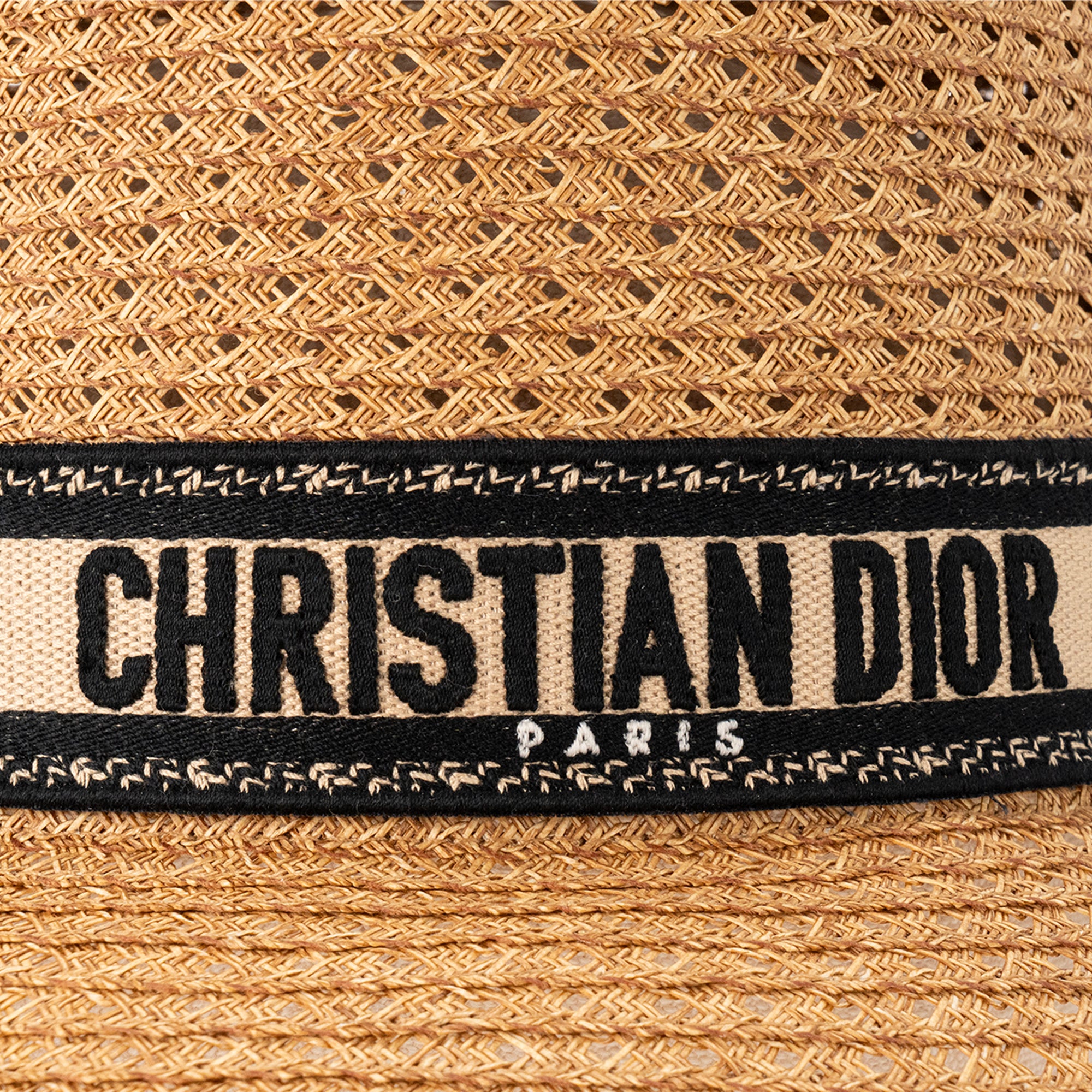 DIOR - Chapeau D-Bobby à long bord Dior en paille et toile noir et beige (T58)