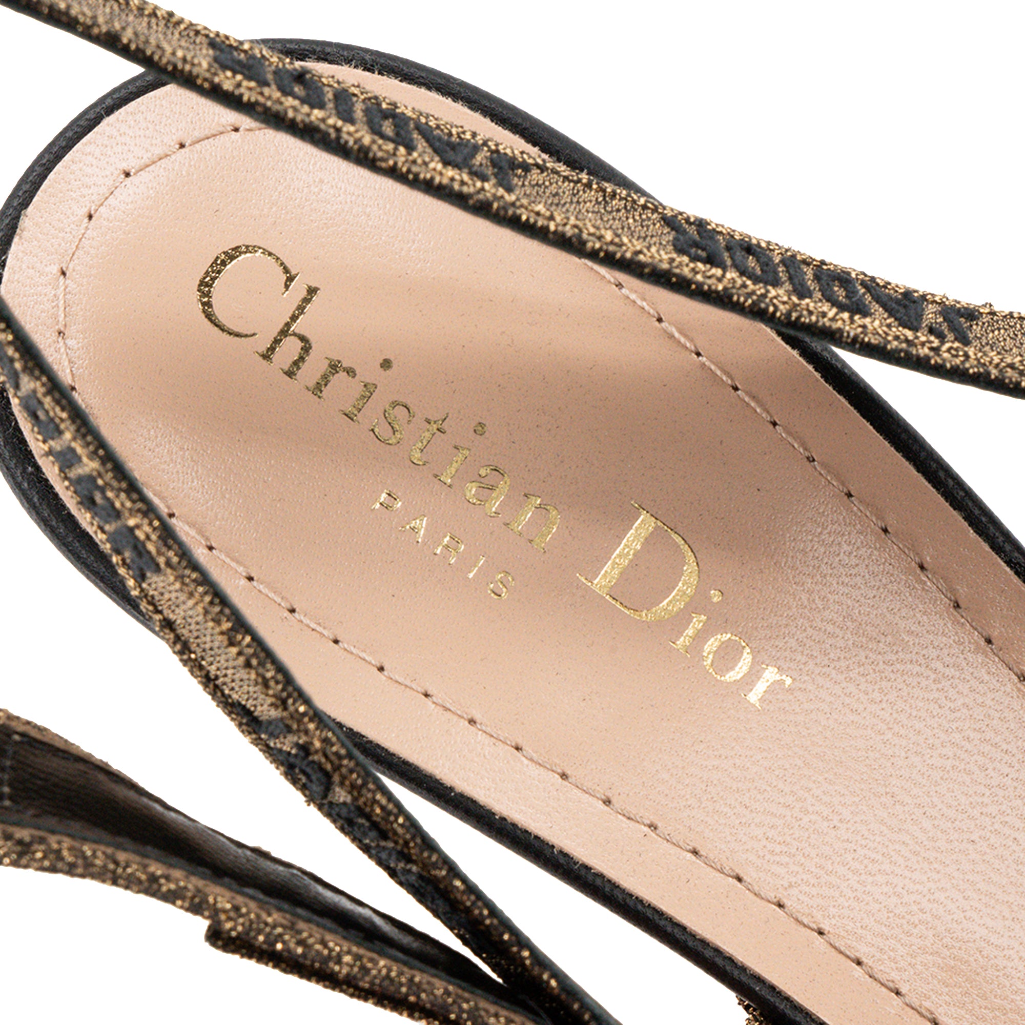 DIOR - Escarpins Slingback J'Adior Dior en toile et cuir doré et noir (T40,5)
