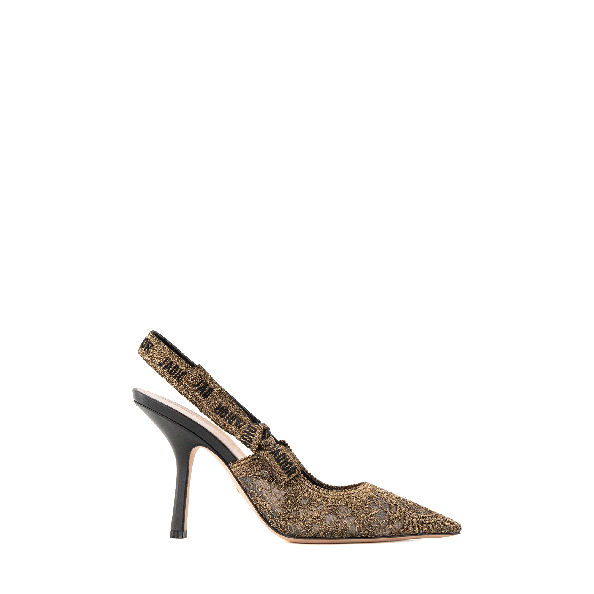 DIOR - Escarpins Slingback J'Adior Dior en toile et cuir doré et noir (T40,5)