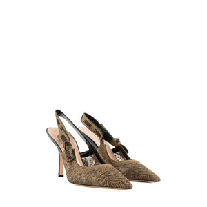 DIOR - Escarpins Slingback J'Adior Dior en toile et cuir doré et noir (T40,5)
