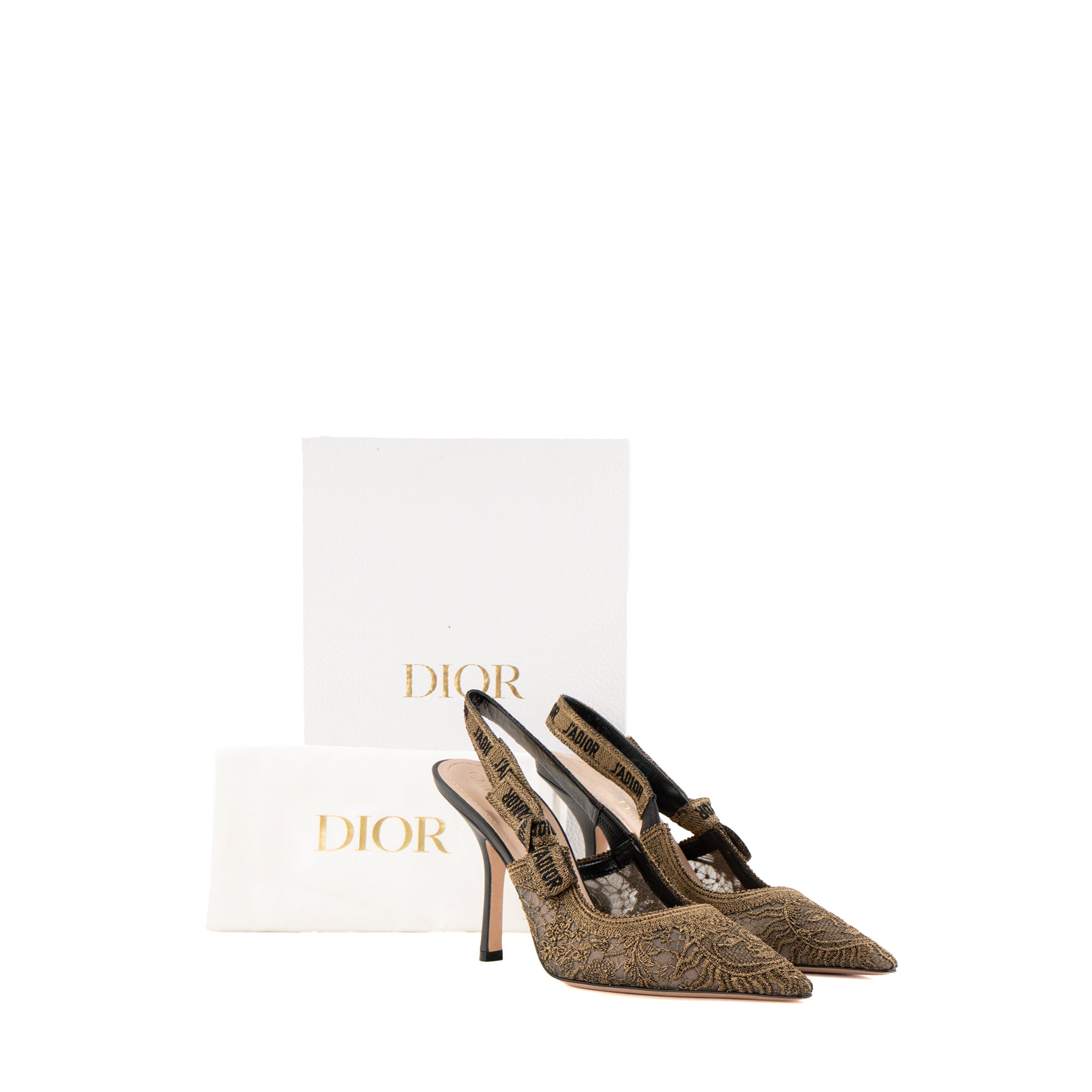 DIOR - Escarpins Slingback J'Adior Dior en toile et cuir doré et noir (T40,5)