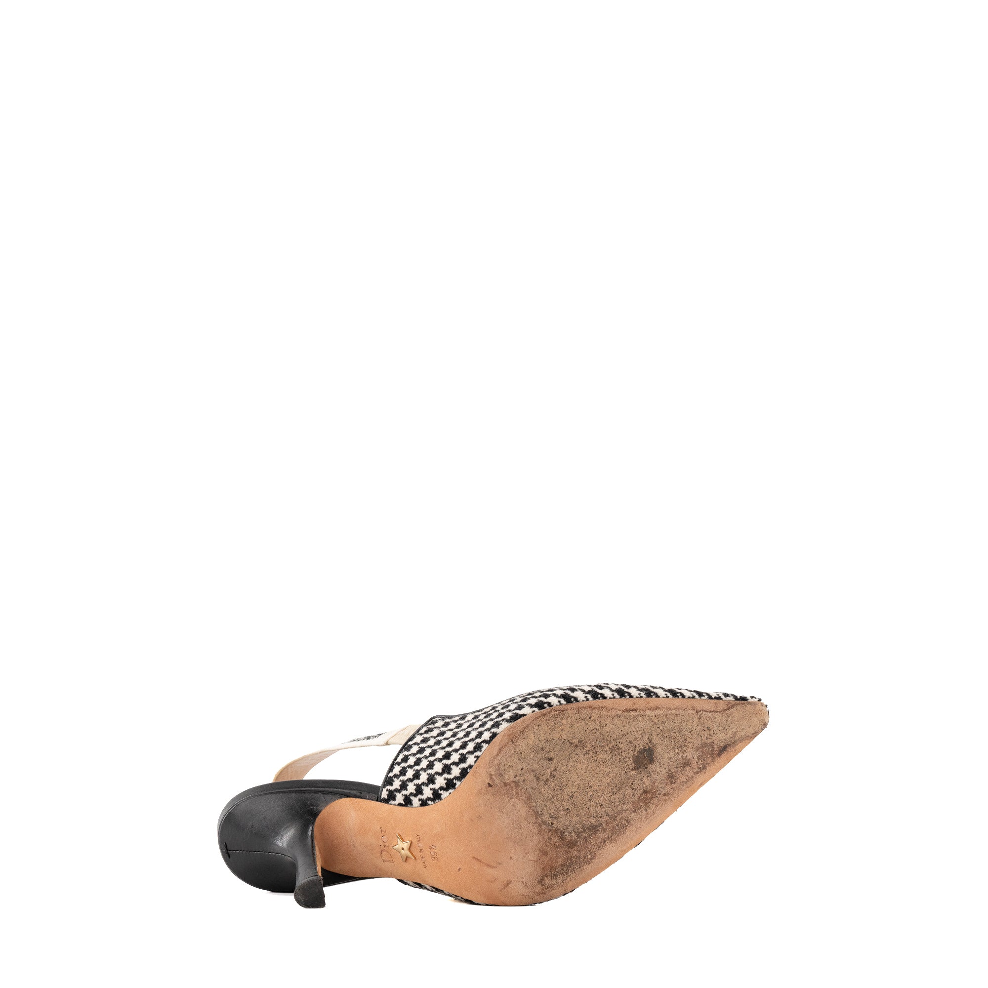 DIOR - Escarpins Slingback J'Adior Dior en toile pieds de poule blanche et noire (T39,5)