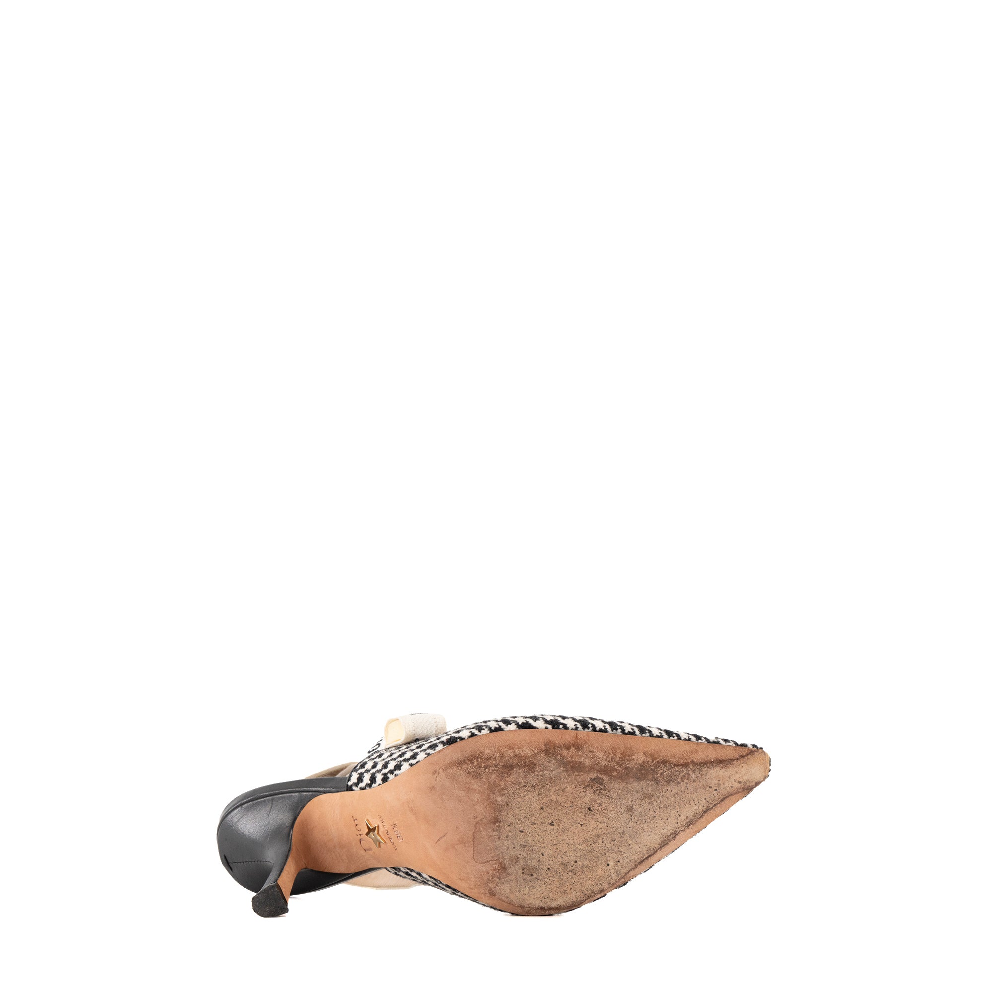DIOR - Escarpins Slingback J'Adior Dior en toile pieds de poule blanche et noire (T39,5)