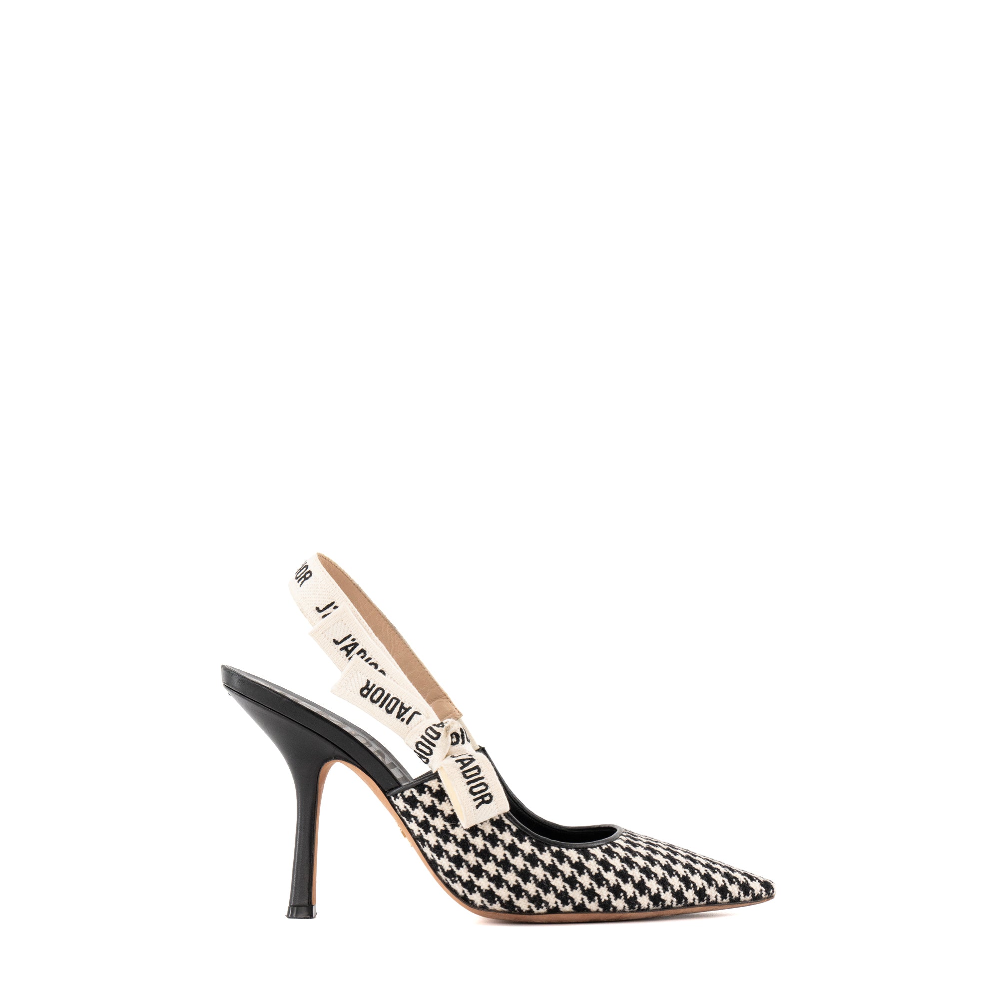 DIOR - Escarpins Slingback J'Adior Dior en toile pieds de poule blanche et noire (T39,5)