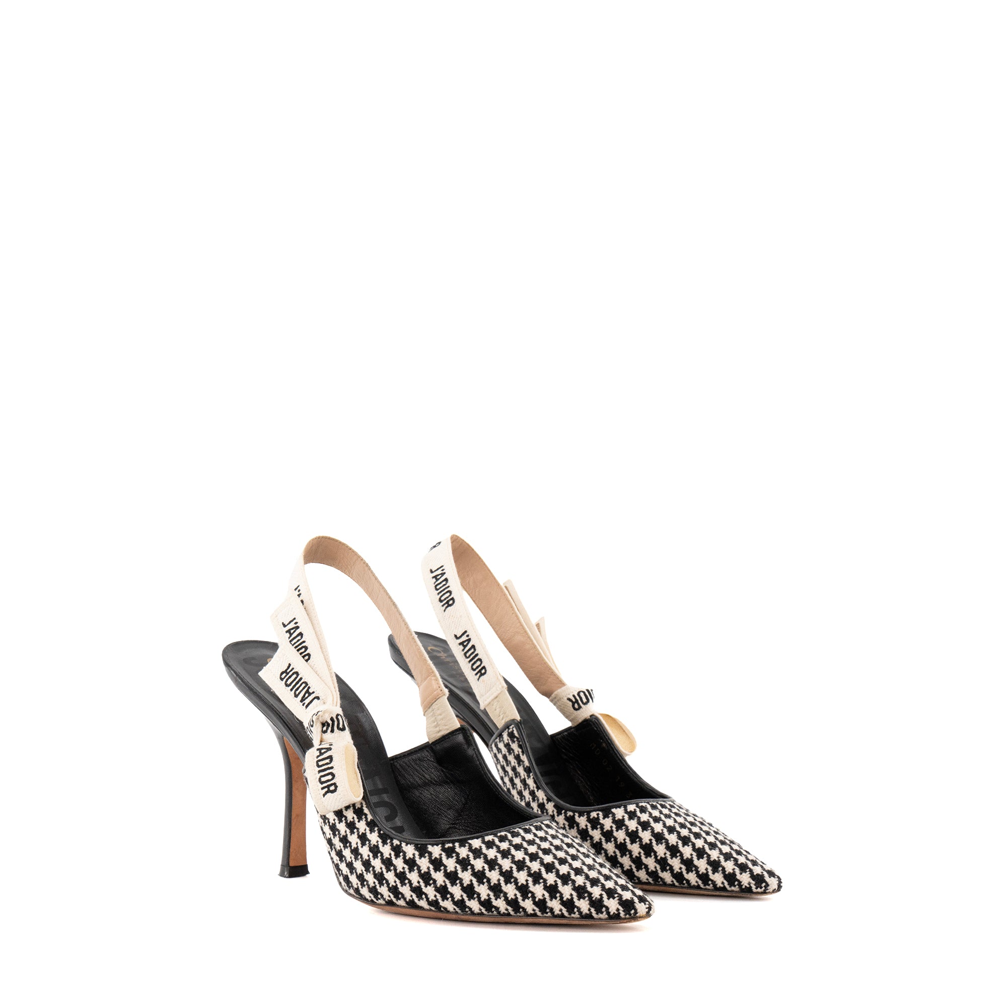 DIOR - Escarpins Slingback J'Adior Dior en toile pieds de poule blanche et noire (T39,5)