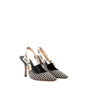 DIOR - Escarpins Slingback J'Adior Dior en toile pieds de poule blanche et noire (T39,5)