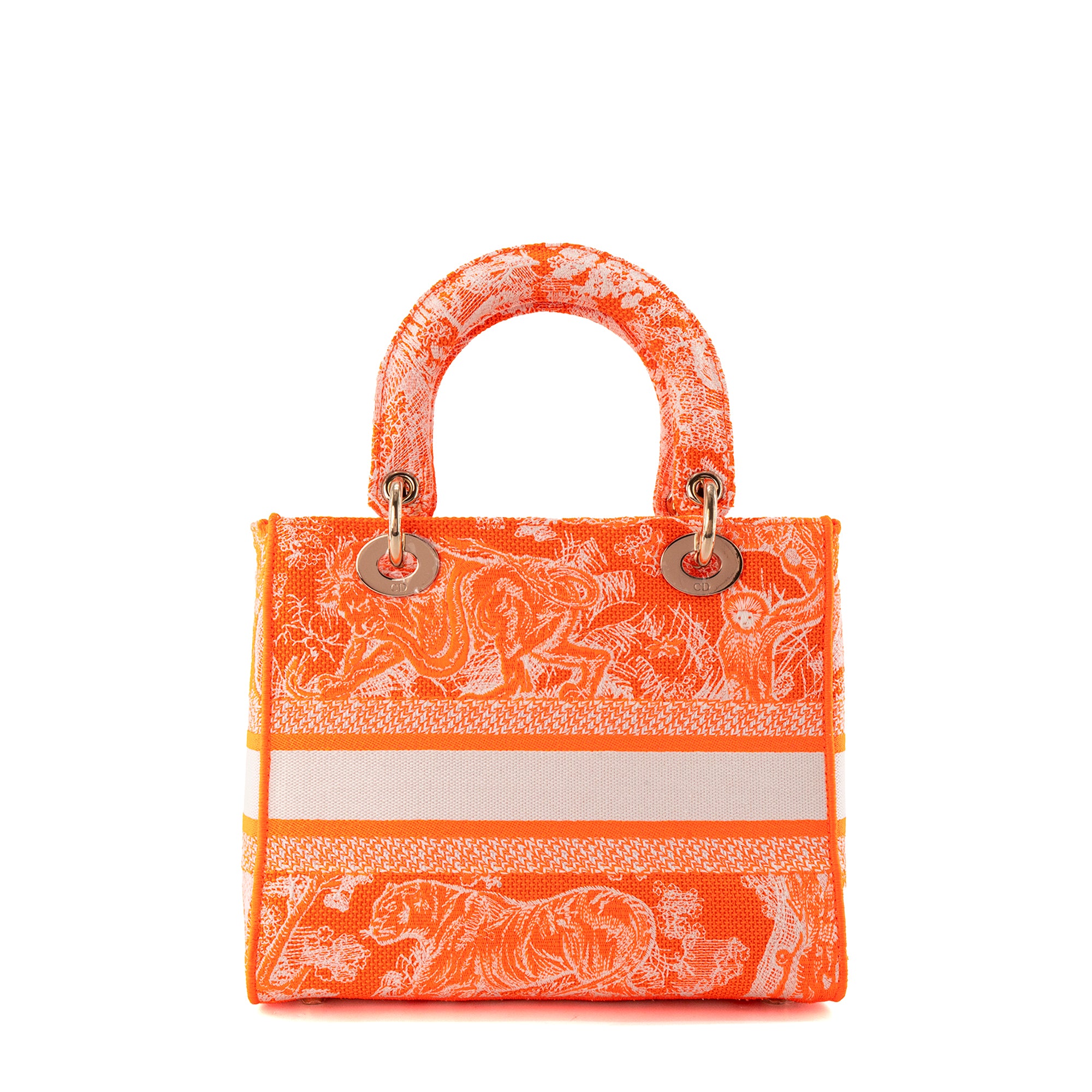 DIOR - Sac à bandoulière Lady D-Lite Dior en toile blanche et orange