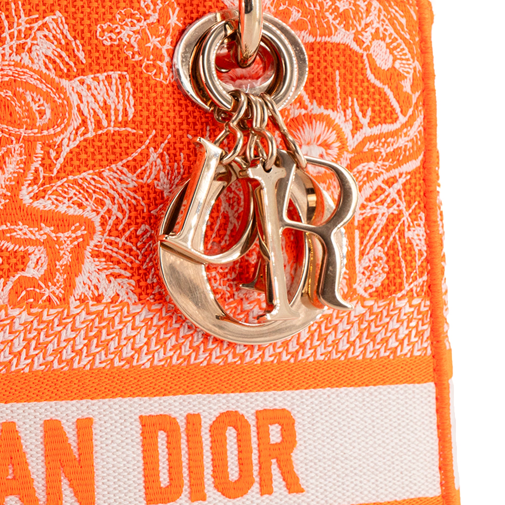 DIOR - Sac à bandoulière Lady D-Lite Dior en toile blanche et orange