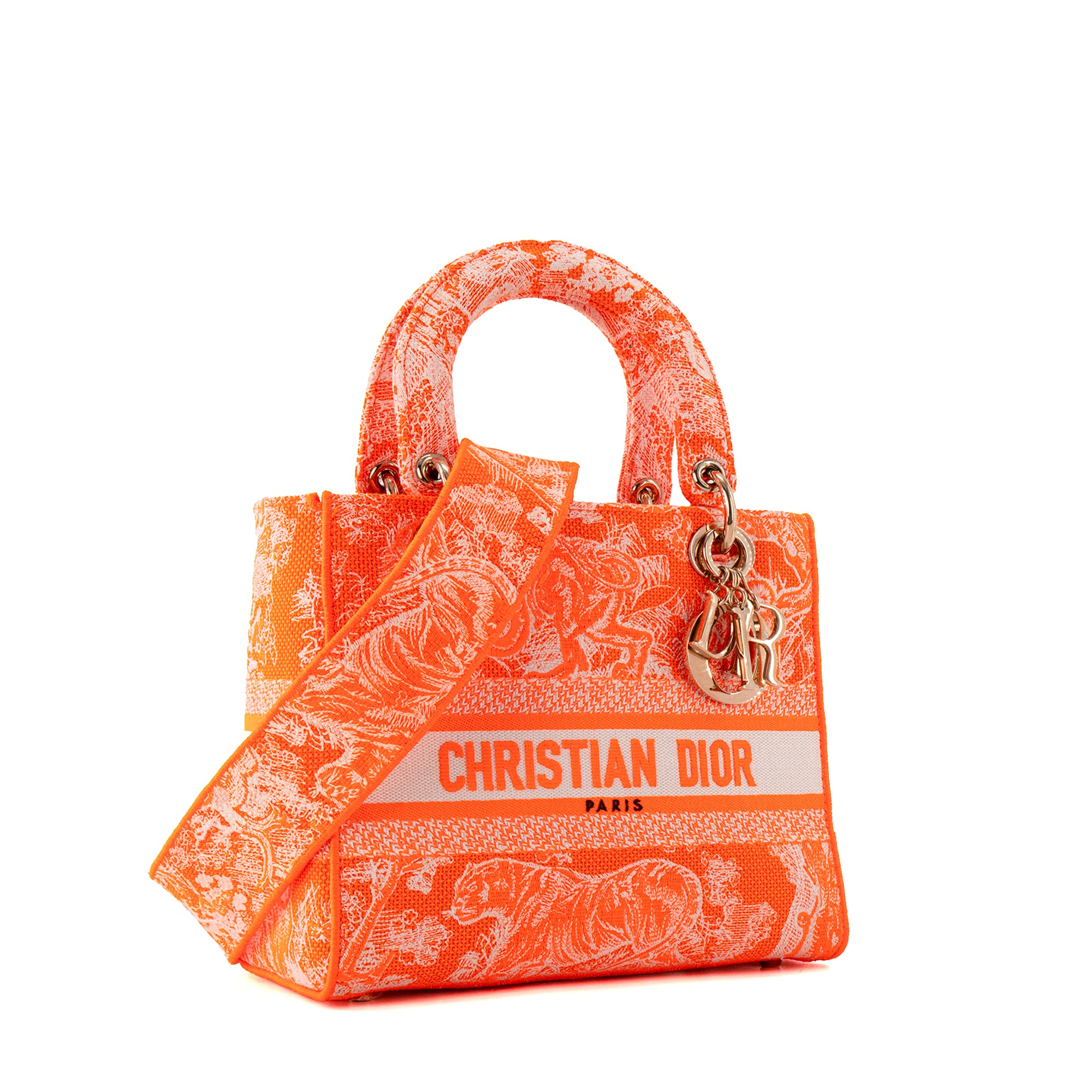DIOR - Sac à bandoulière Lady D-Lite Dior en toile blanche et orange