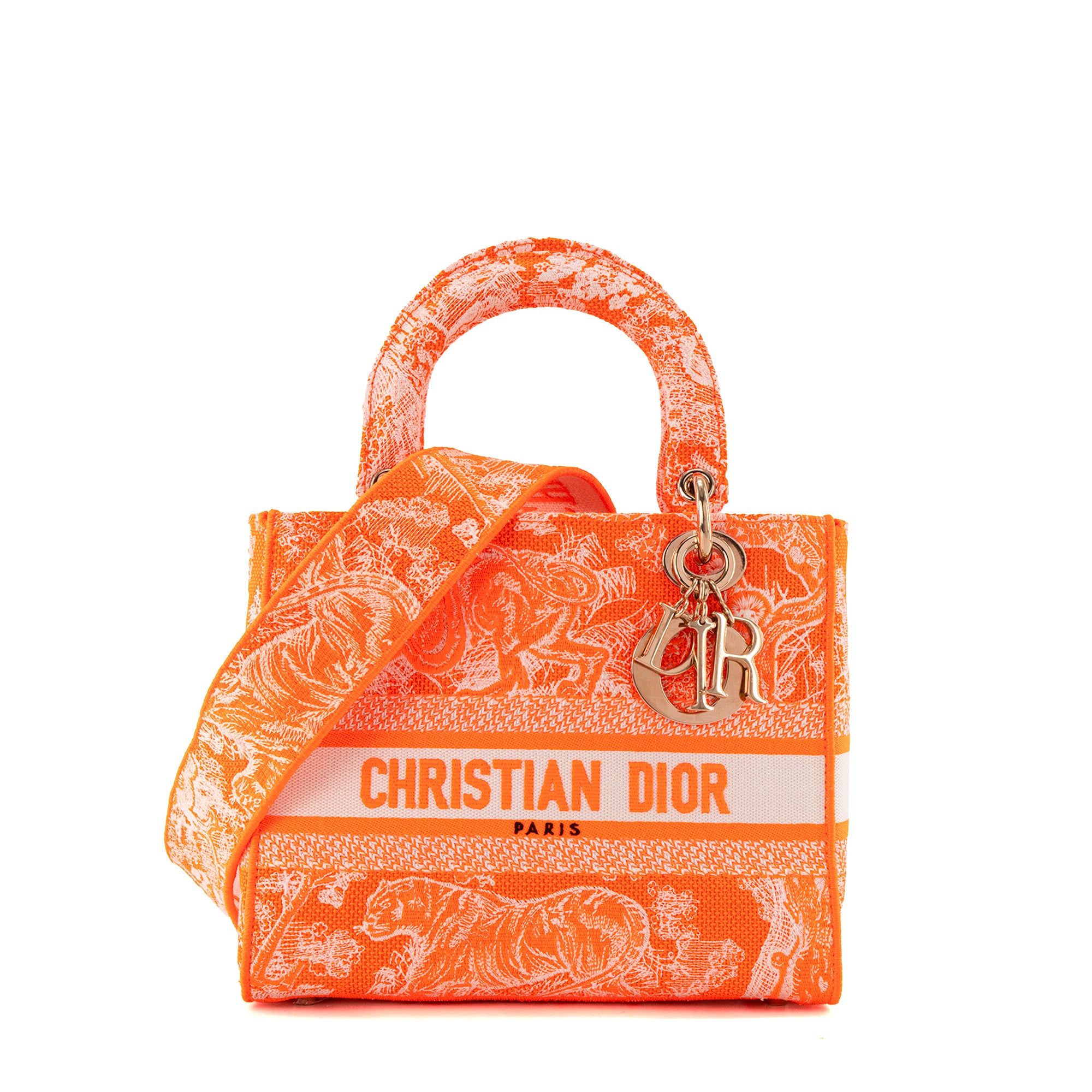 DIOR - Sac à bandoulière Lady D-Lite Dior en toile blanche et orange