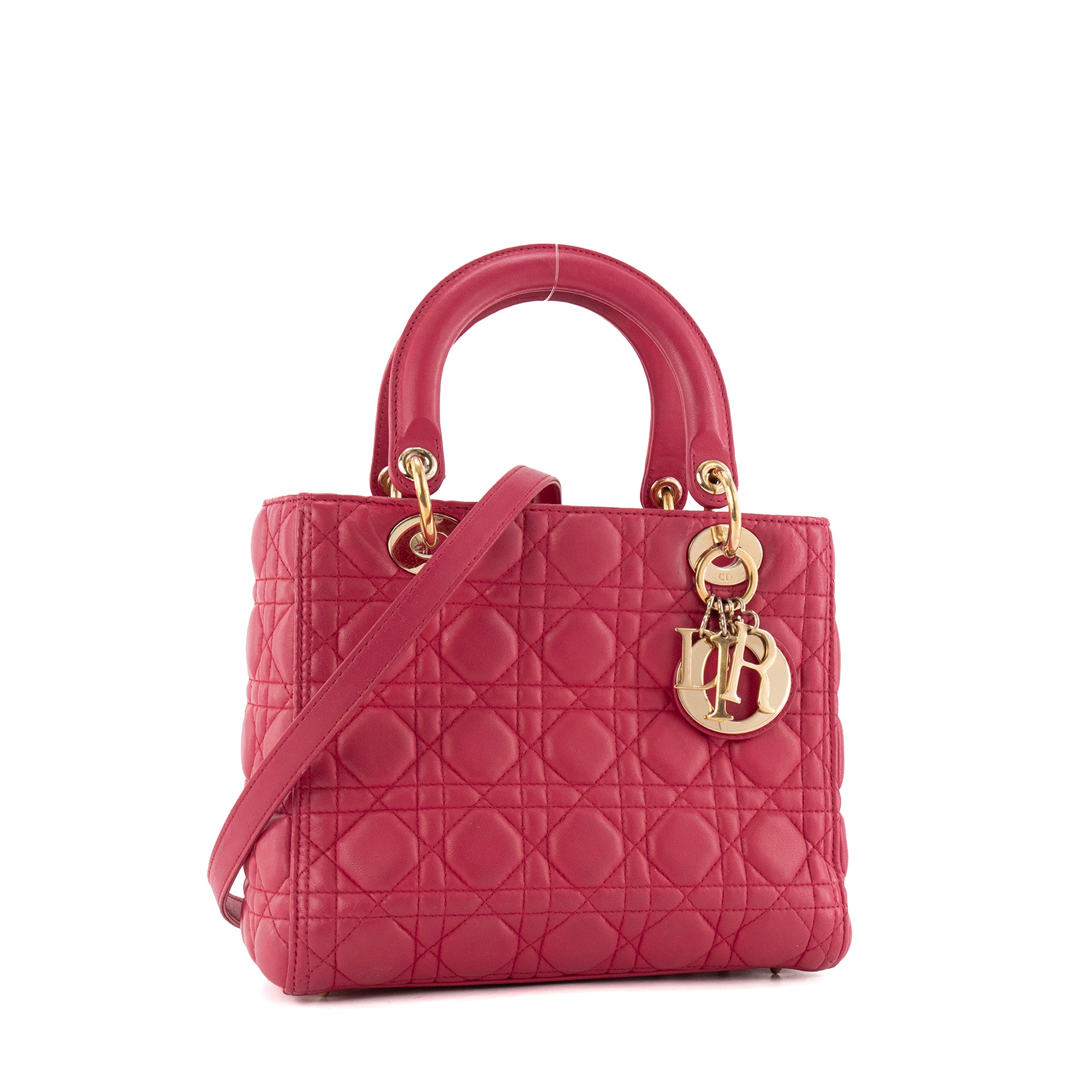 DIOR - Sac à main Lady Dior medium Dior en cuir cannage rose