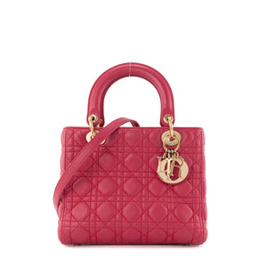 DIOR - Sac à main Lady Dior medium Dior en cuir cannage rose