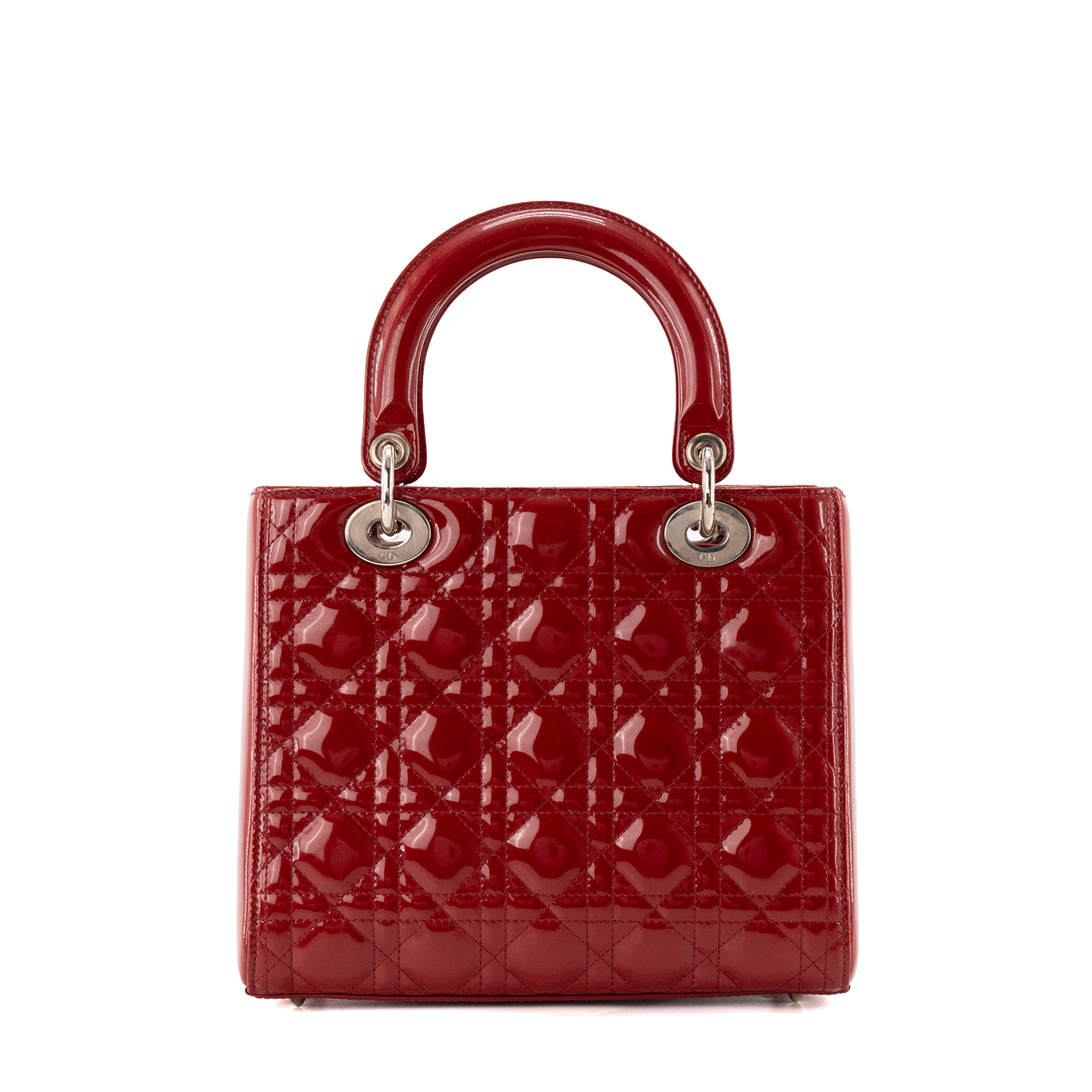 DIOR - Sac à main Lady Dior Medium Dior en cuir cannage verni rouge