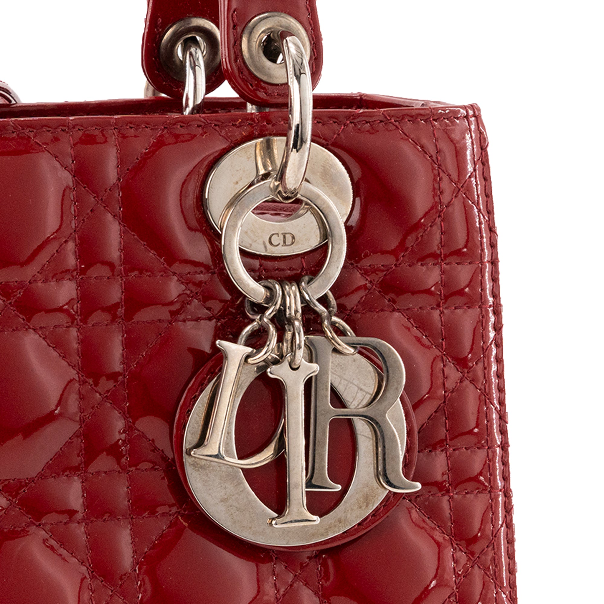 DIOR - Sac à main Lady Dior Medium Dior en cuir cannage verni rouge