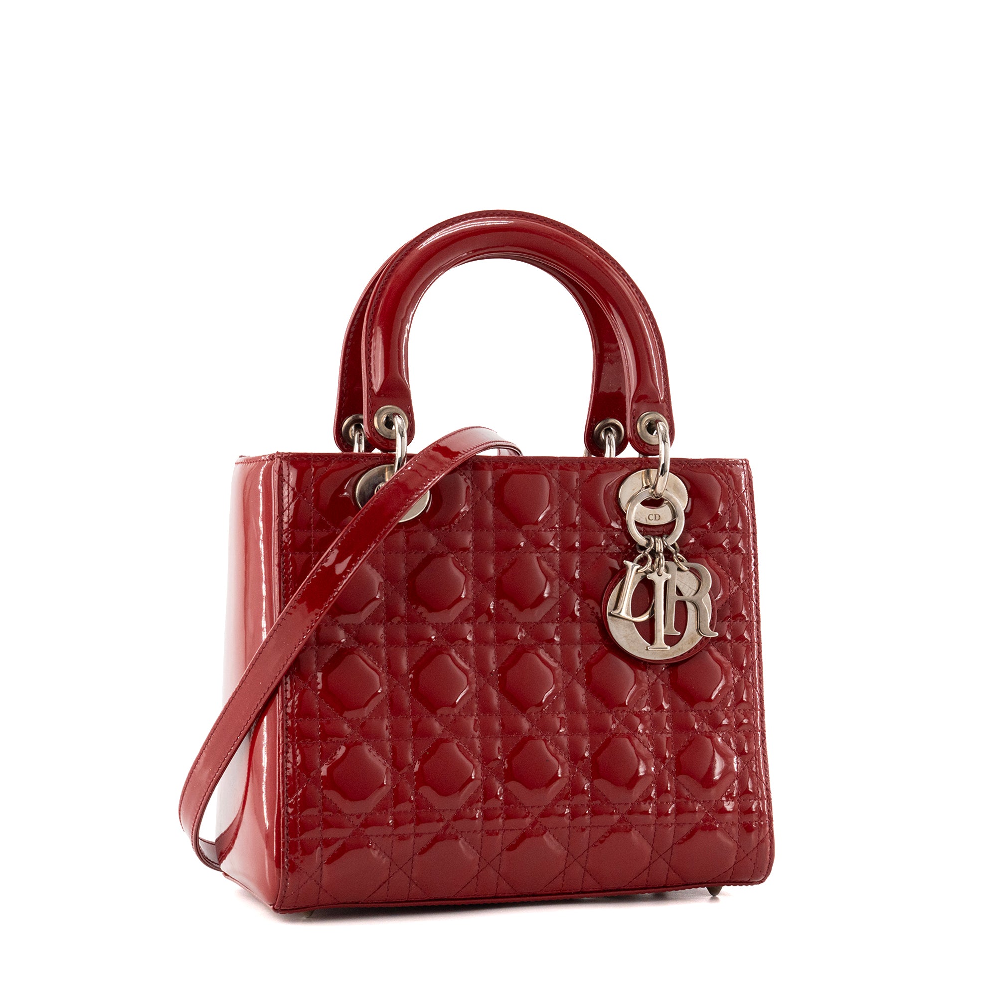 DIOR - Sac à main Lady Dior Medium Dior en cuir cannage verni rouge