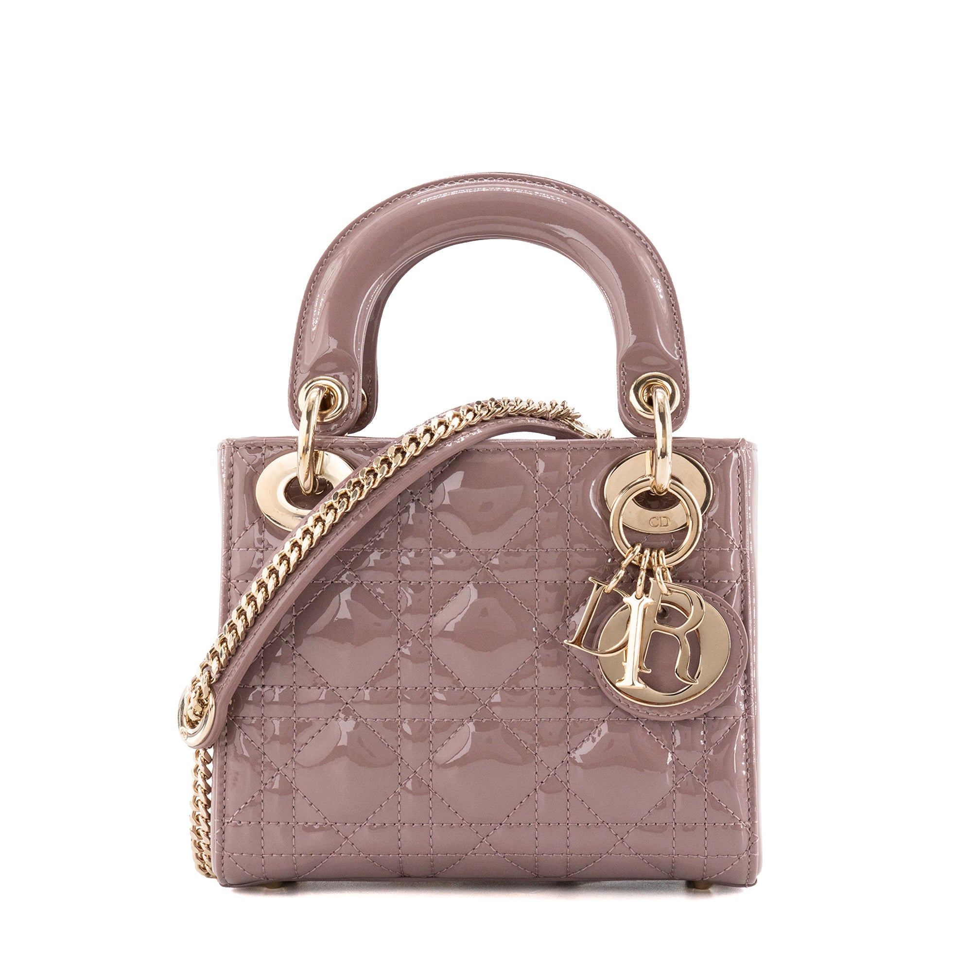 DIOR - Sac à bandoulière Lady Dior mini Dior en cuir verni violet