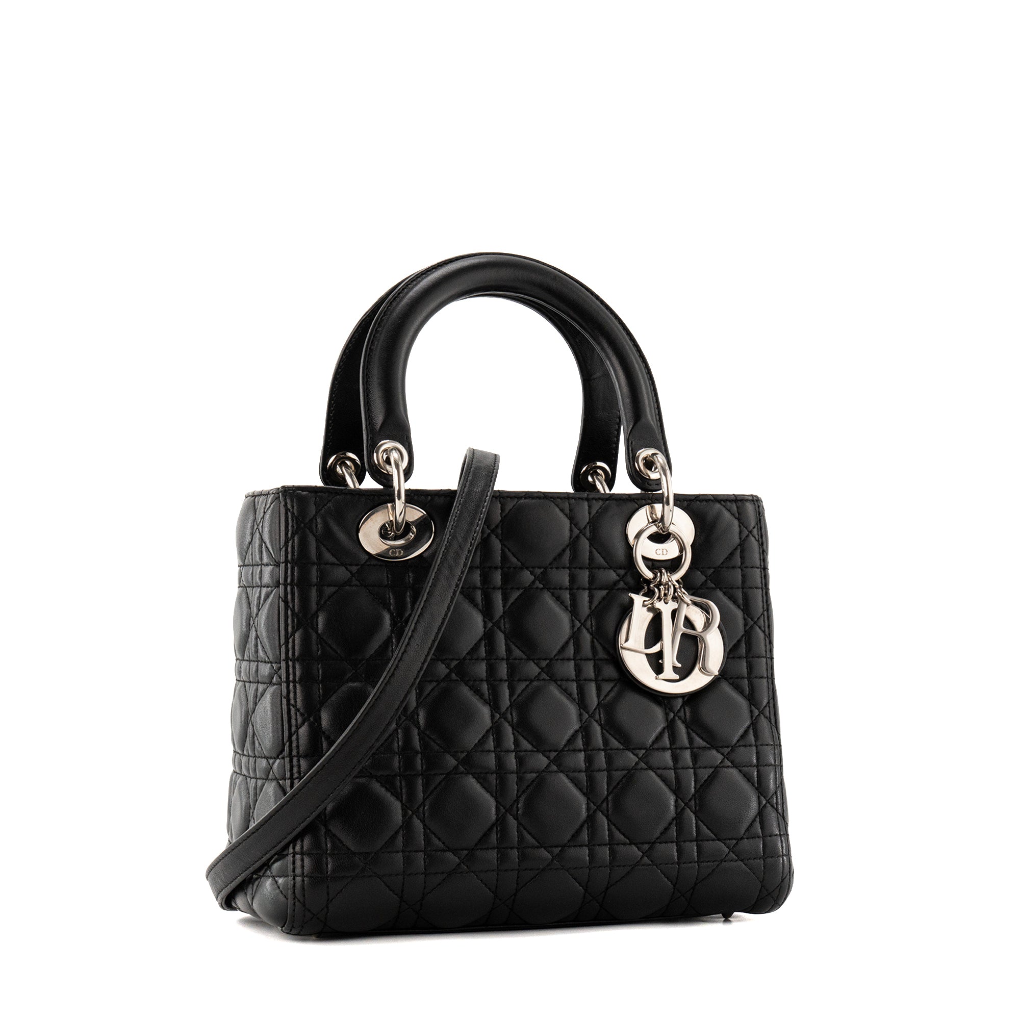 DIOR - Sac à main Lady Dior medium en cuir cannage noir