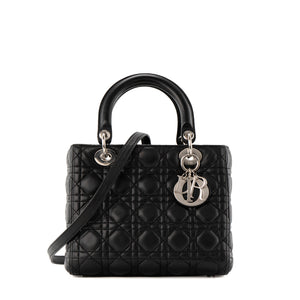 DIOR - Sac à main Lady Dior medium en cuir cannage noir