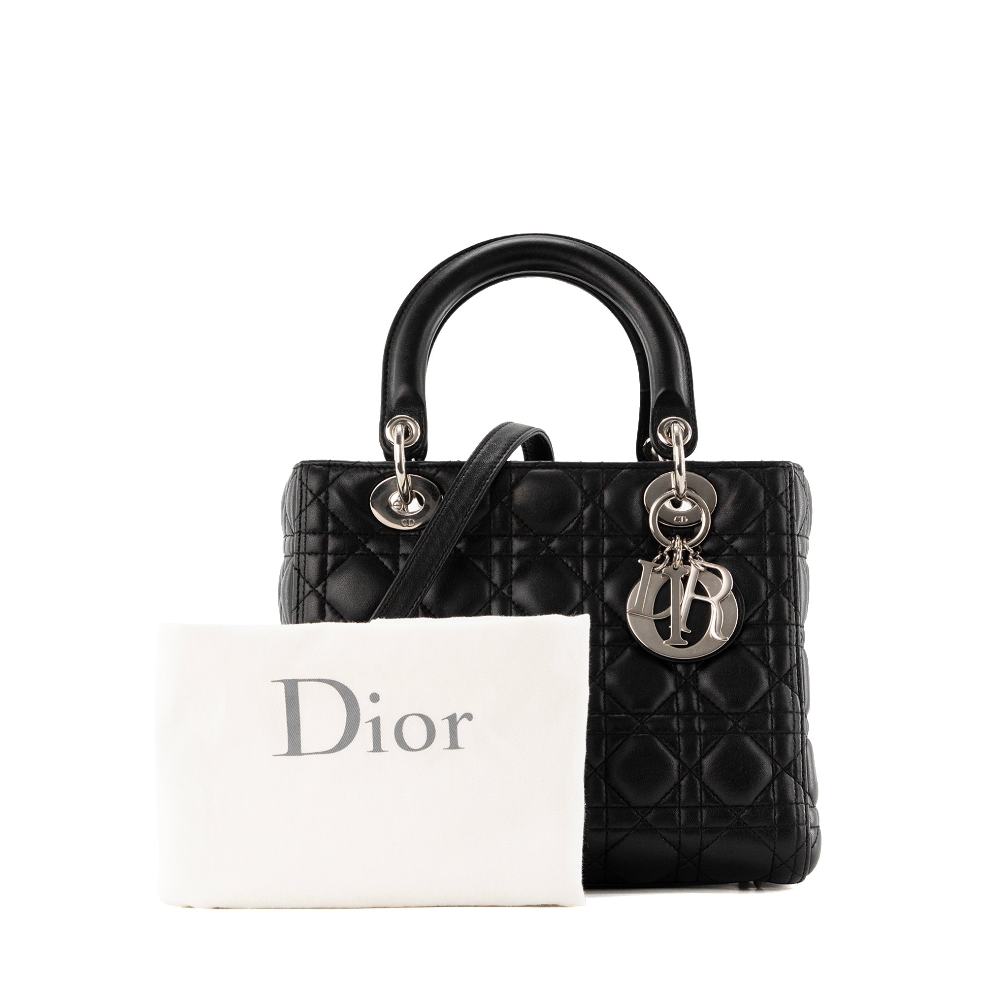 DIOR - Sac à main Lady Dior medium en cuir cannage noir