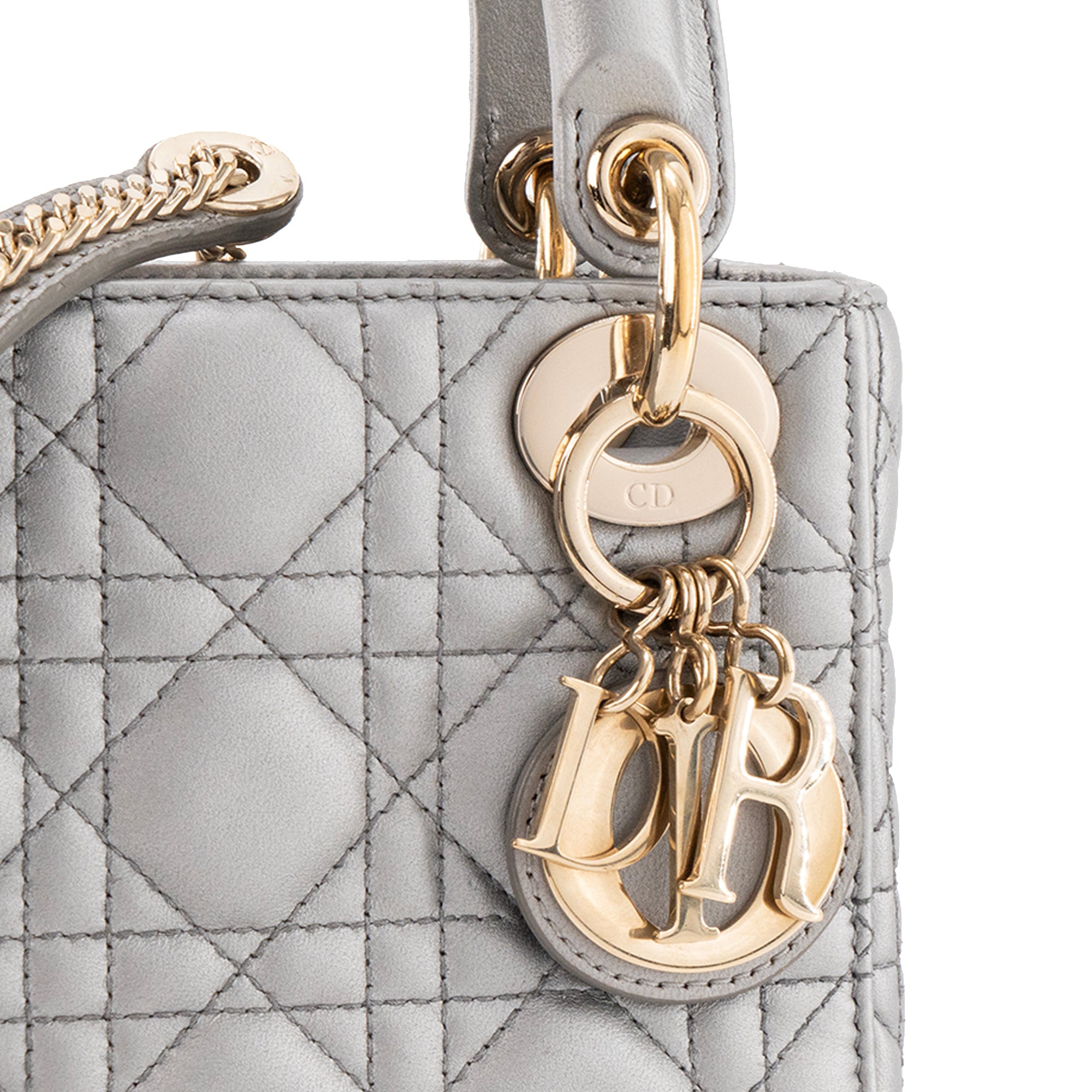 DIOR - Sac à bandoulière Lady Dior mini Dior en cuir cannage argenté