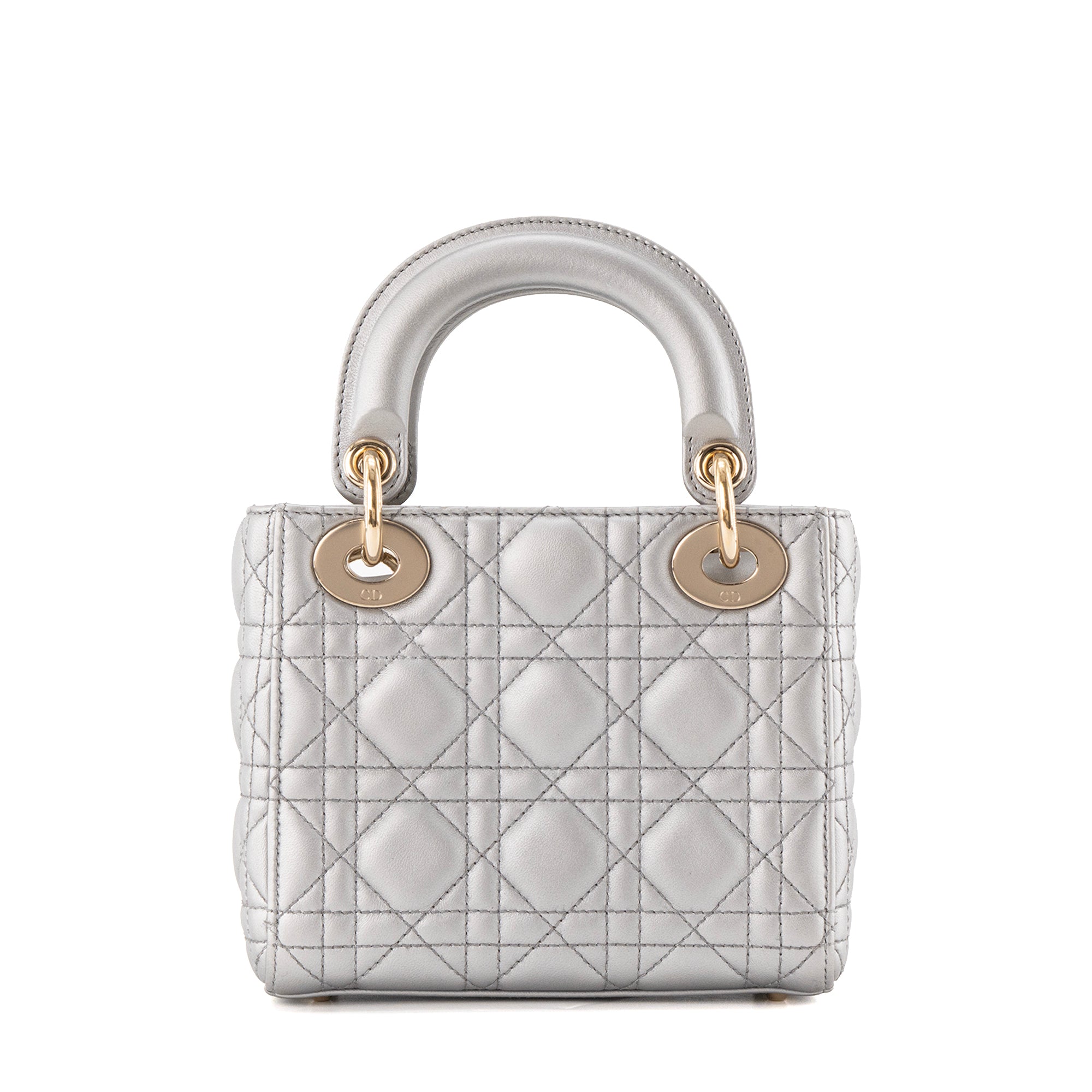 DIOR - Sac à bandoulière Lady Dior mini Dior en cuir cannage argenté