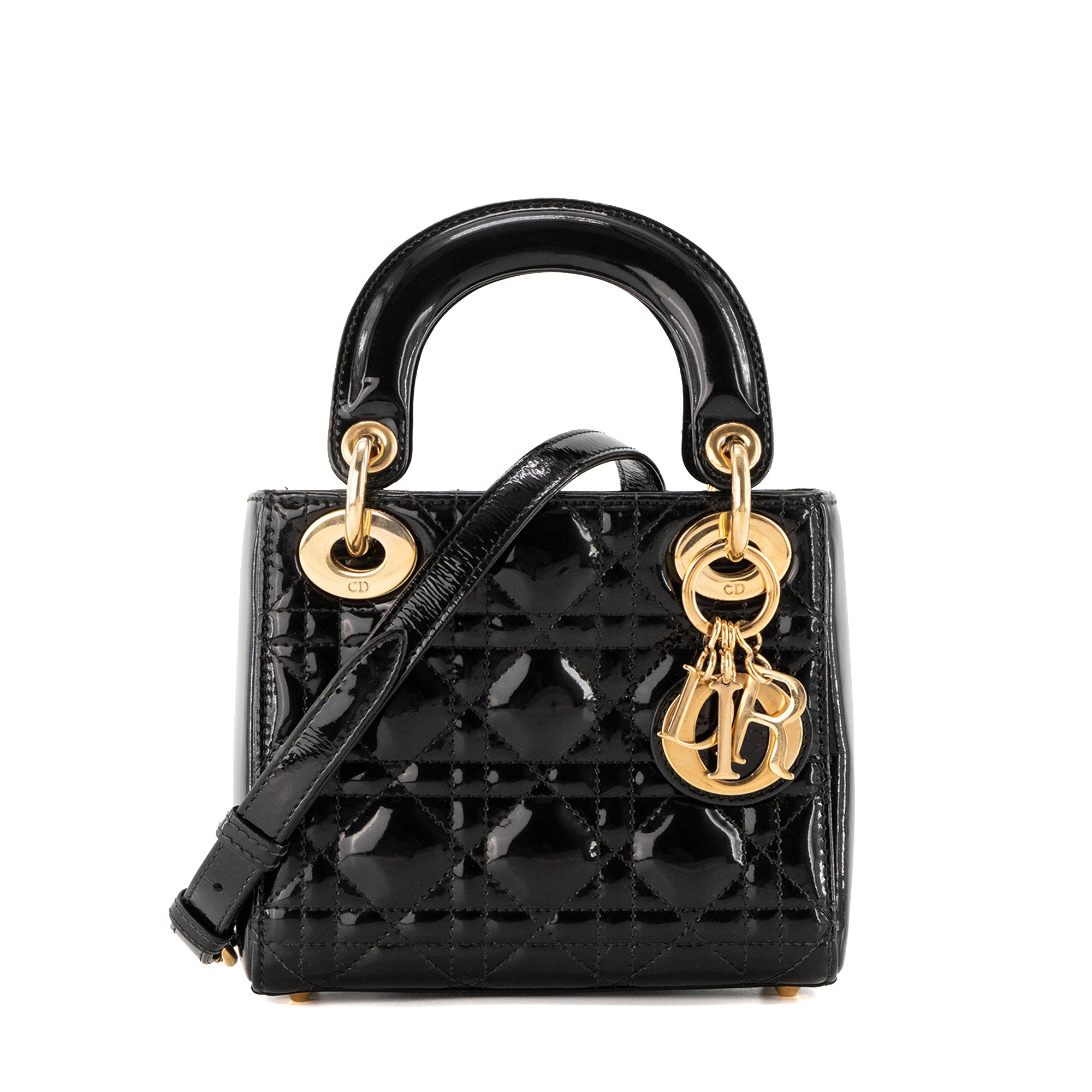 DIOR - Sac à bandoulière Lady Dior mini en cuir verni noir