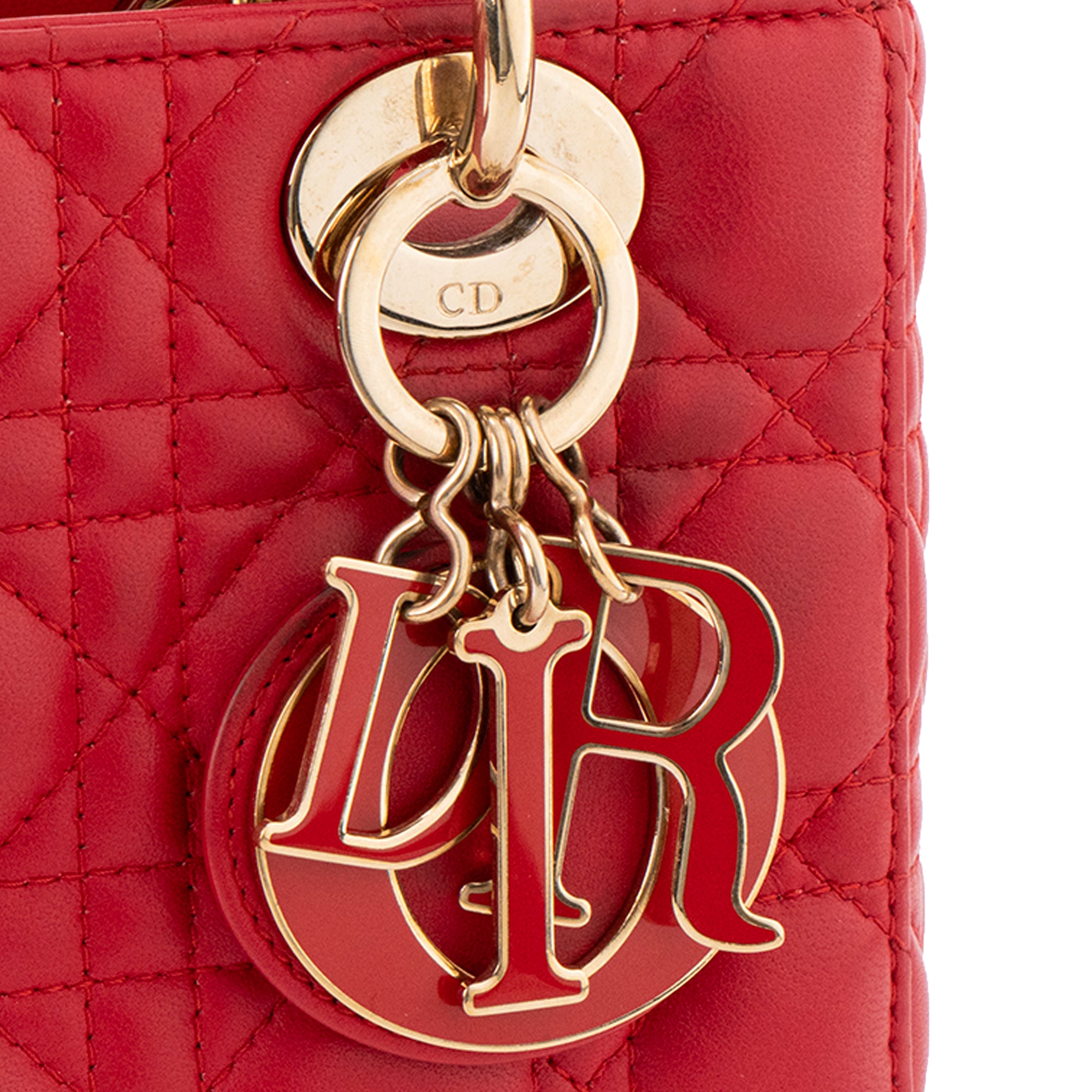 DIOR - Sac à bandoulière Lady Dior My ABCDior small en cuir lisse rouge