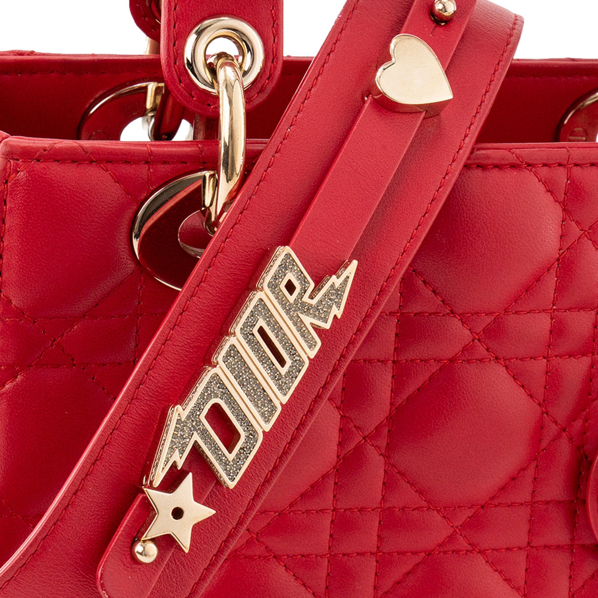 DIOR - Sac à bandoulière Lady Dior My ABCDior small en cuir lisse rouge