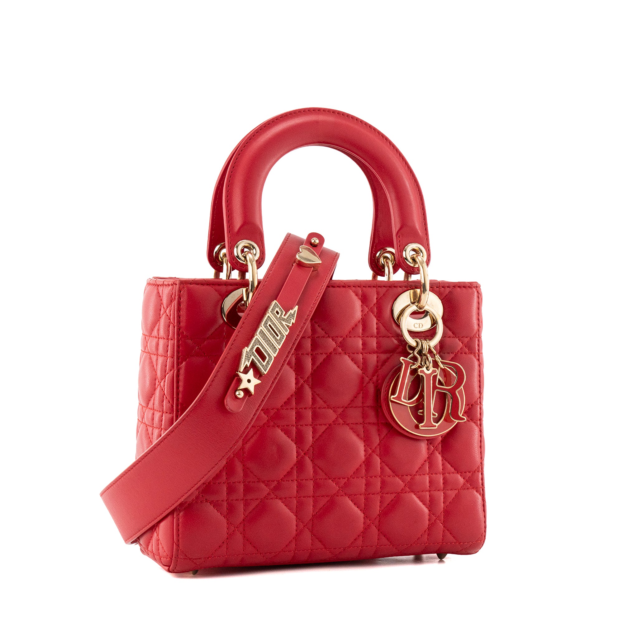 DIOR - Sac à bandoulière Lady Dior My ABCDior small en cuir lisse rouge