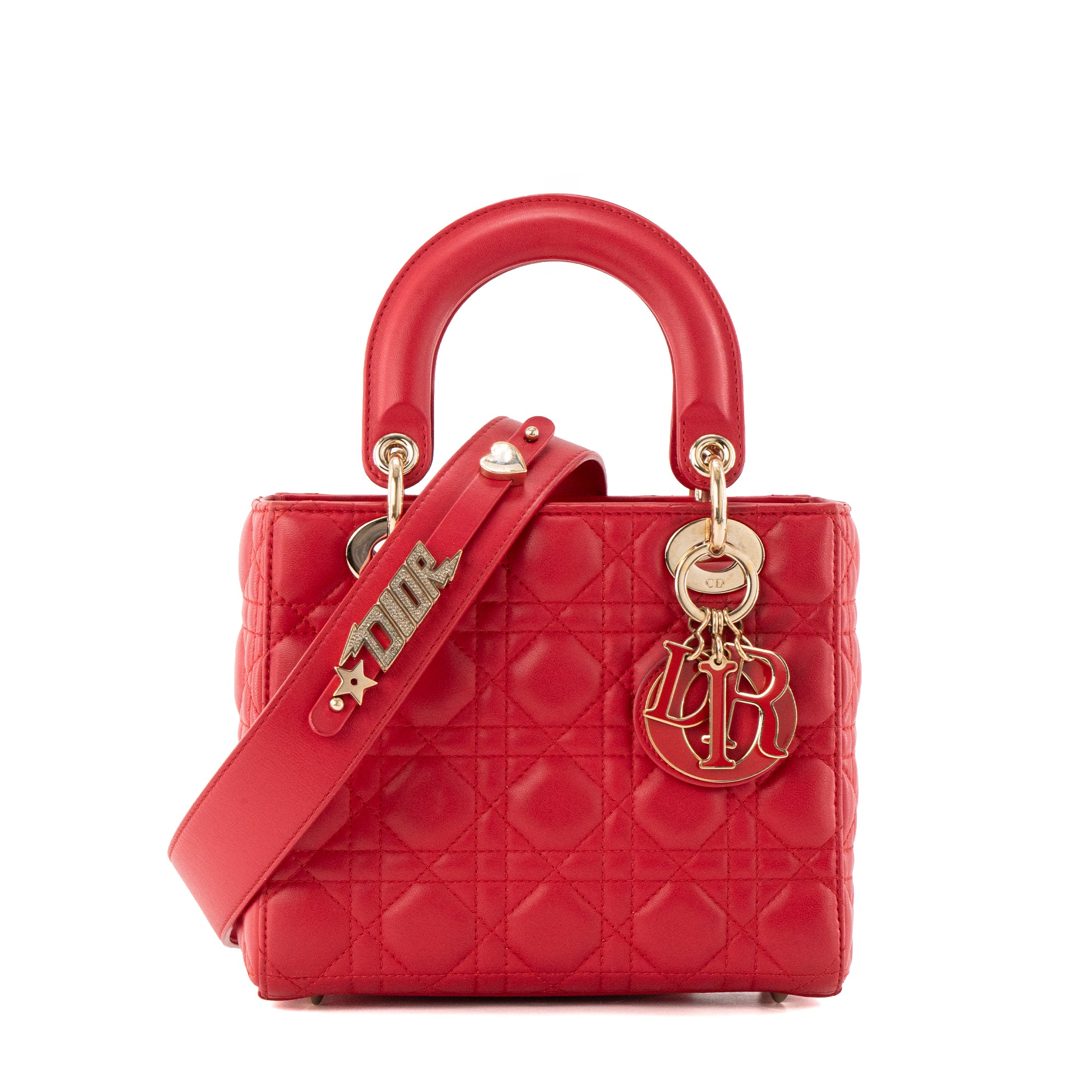 DIOR - Sac à bandoulière Lady Dior My ABCDior small en cuir lisse rouge